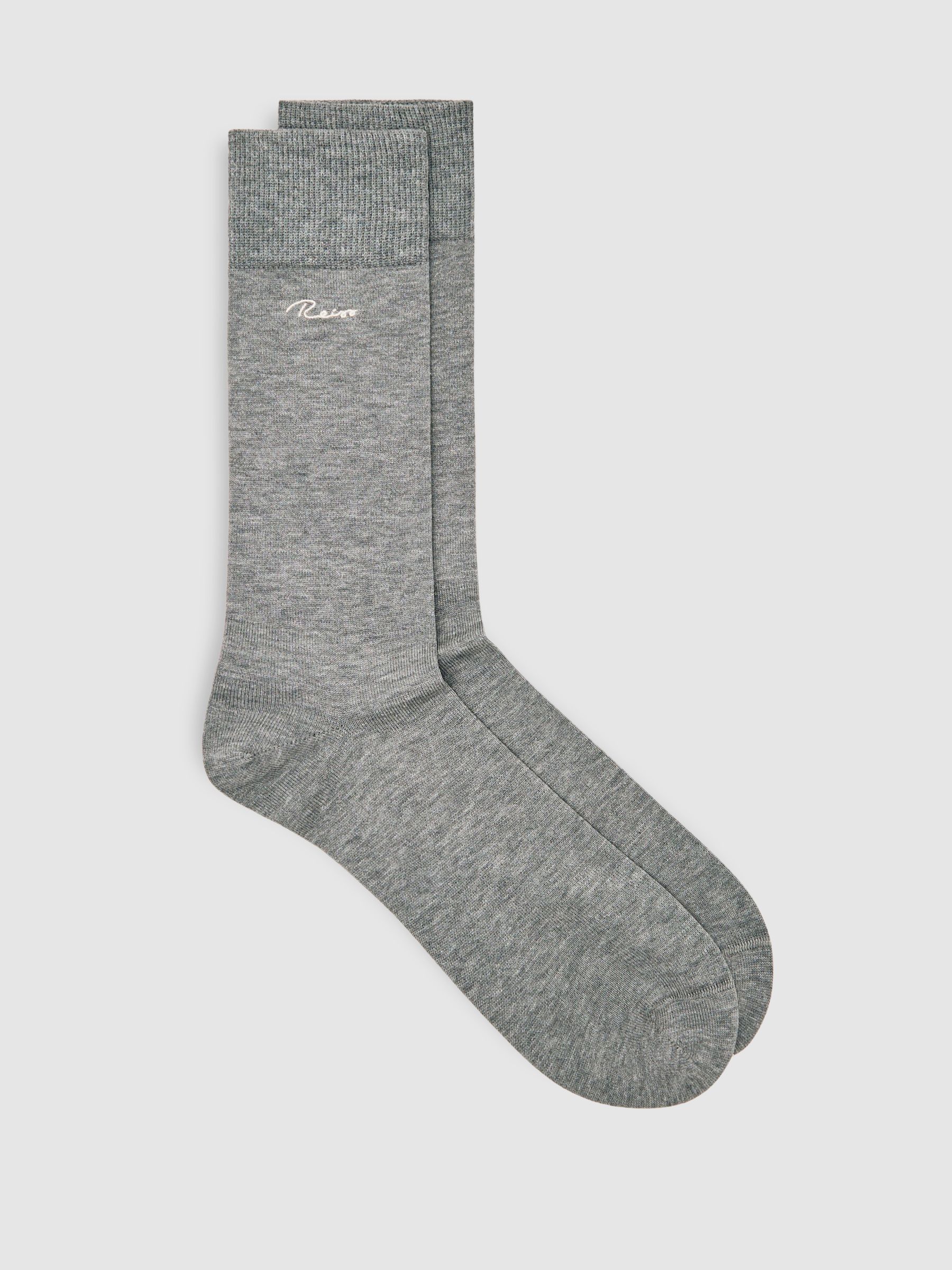 Cotton-Blend Logo Embroidery Socks in Soft Grey