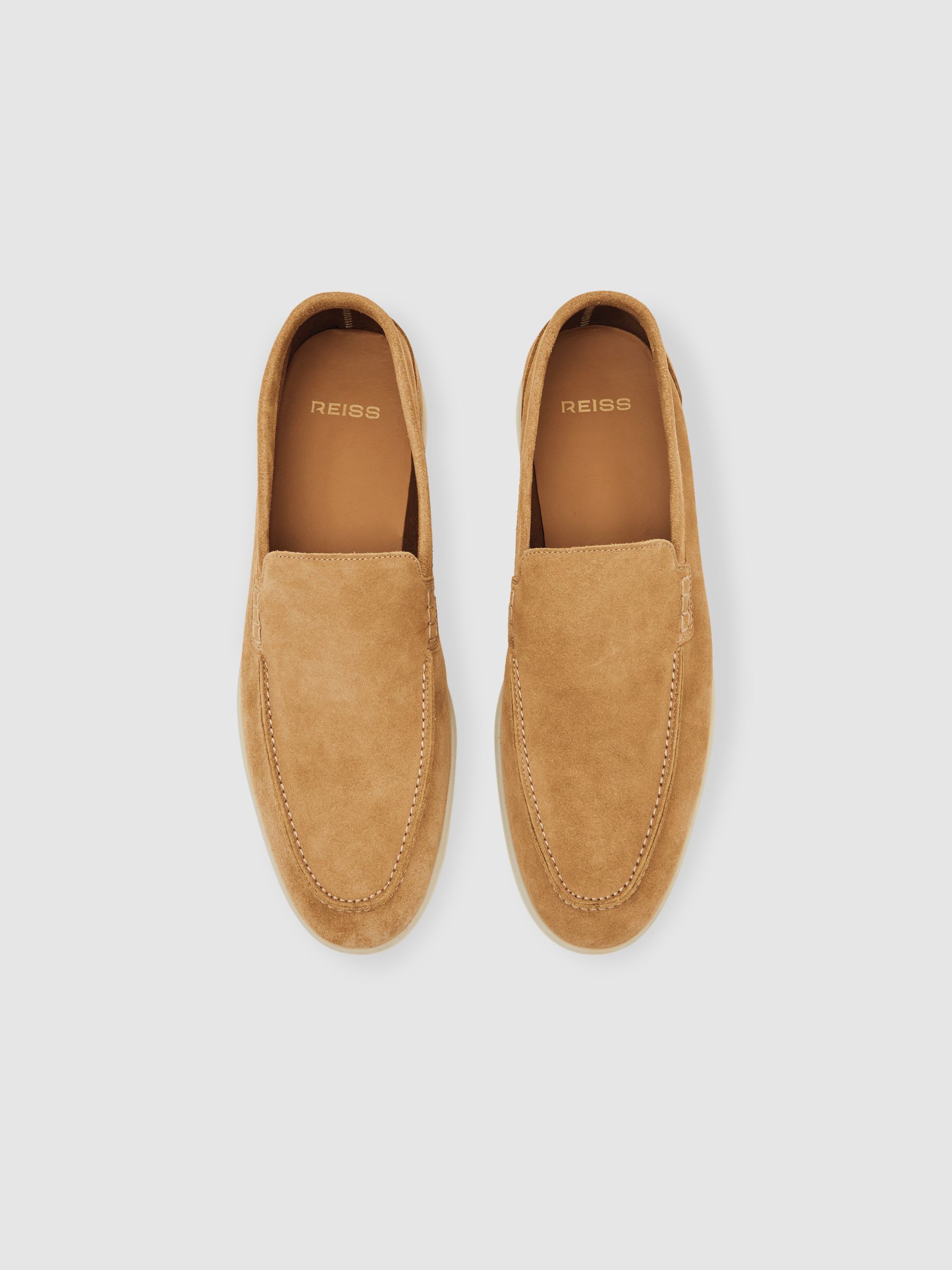 Suede Slip-On Loafers in Stone