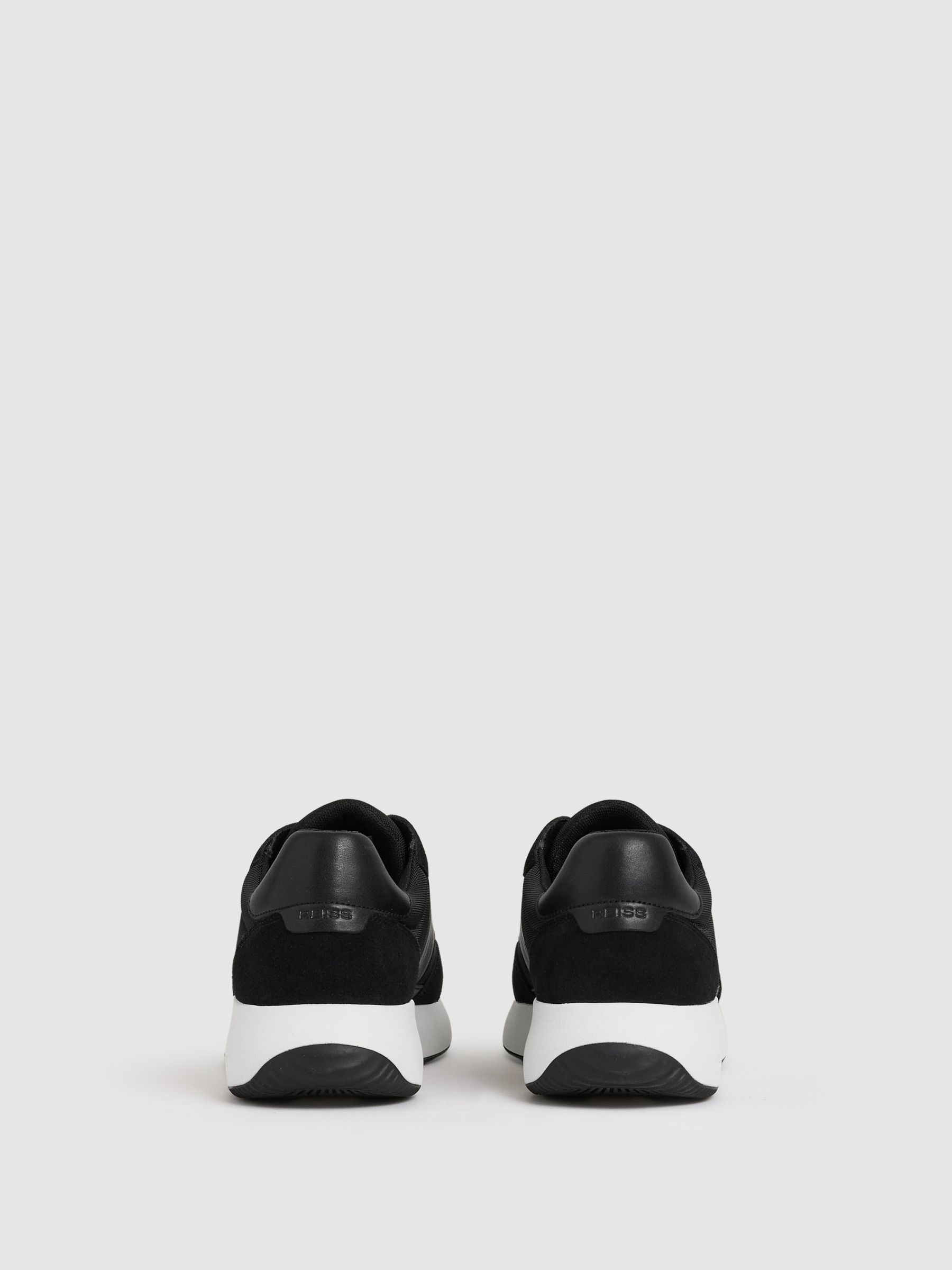 Leather Suede Running Trainers in Black/White