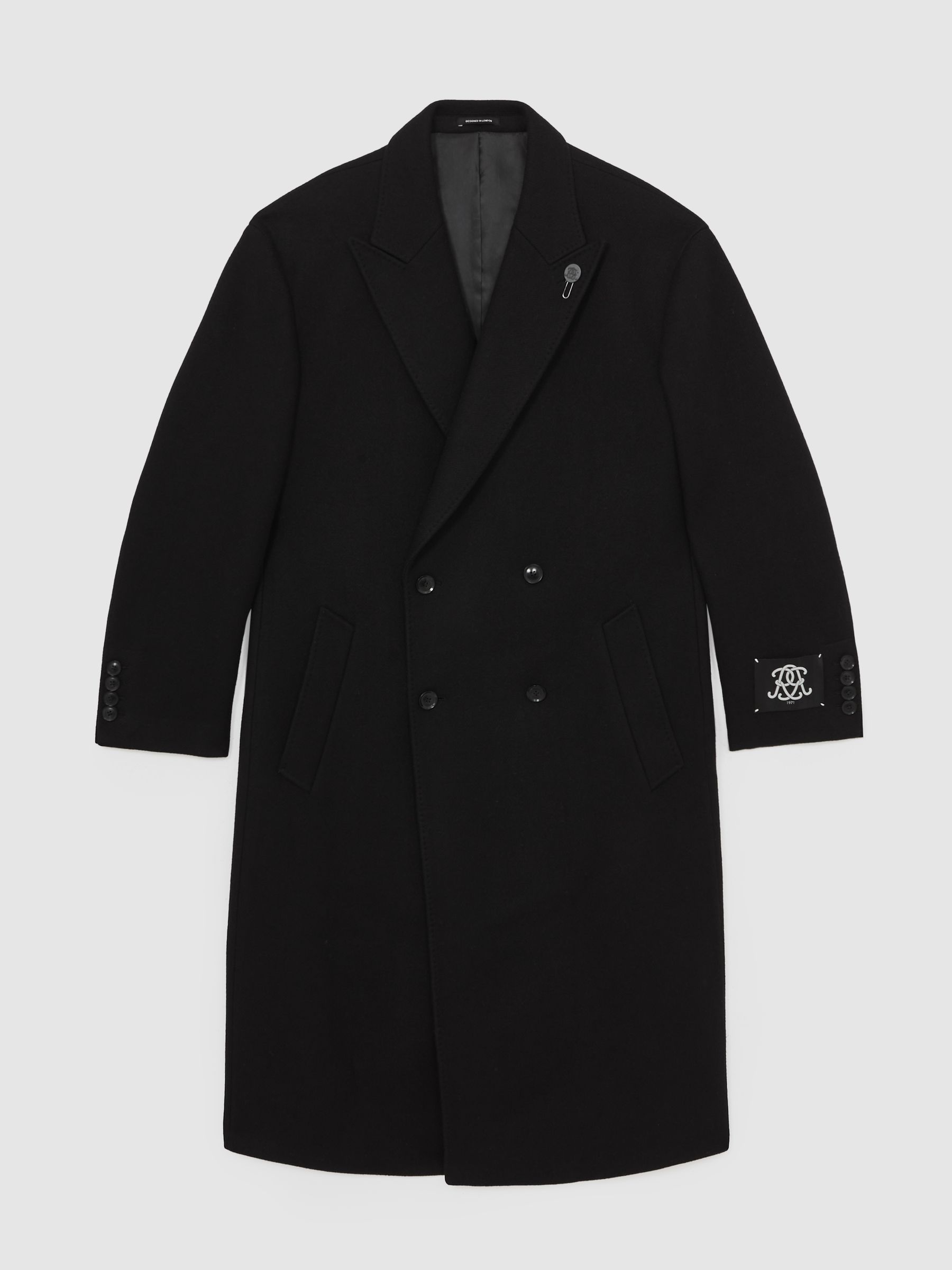 Monogram Long Double-Breasted Coat Wool-Blend in Black