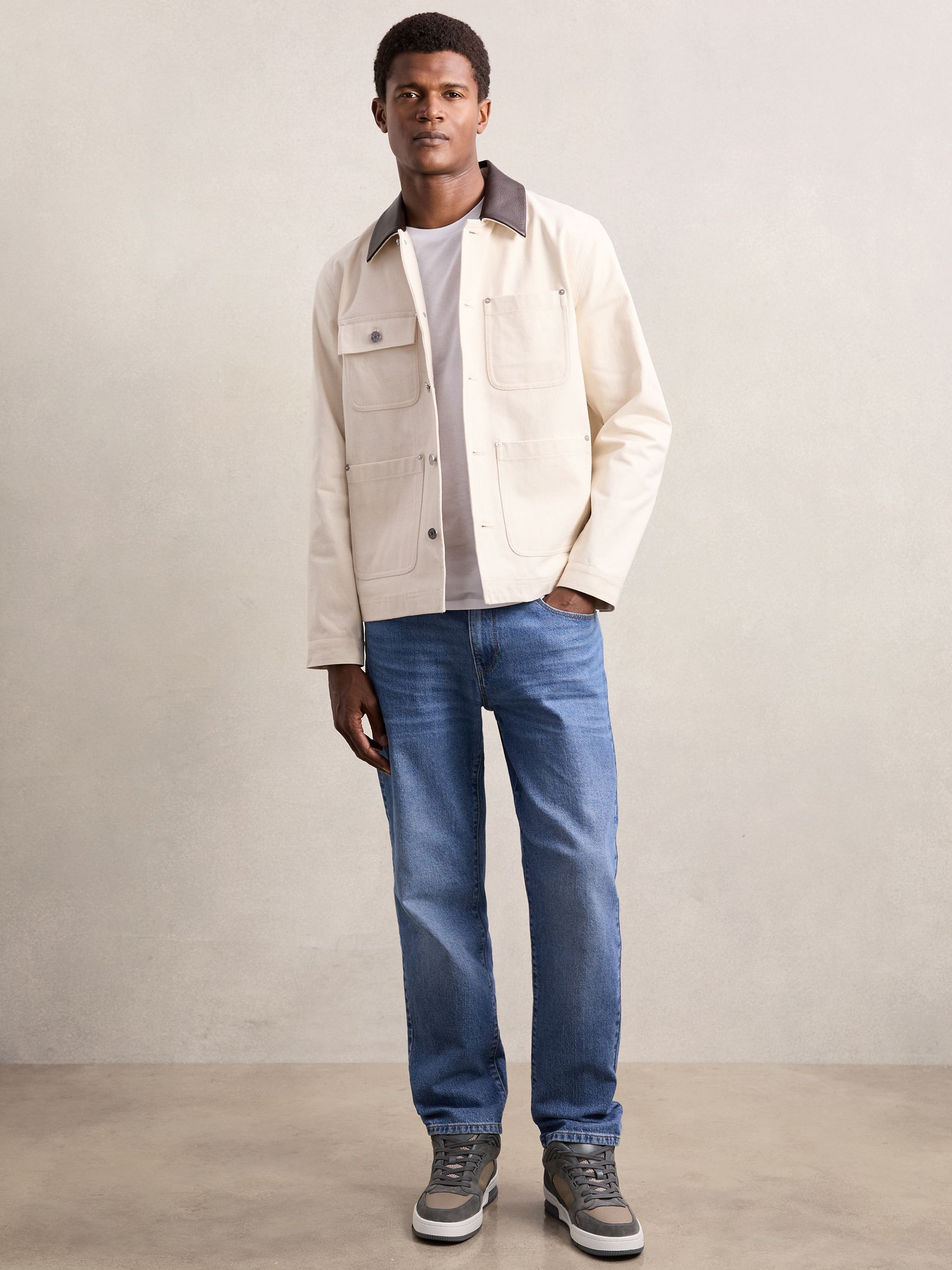 Bonded-Leather Mid-Top Skater Trainers in Charcoal Grey/Dark Beige