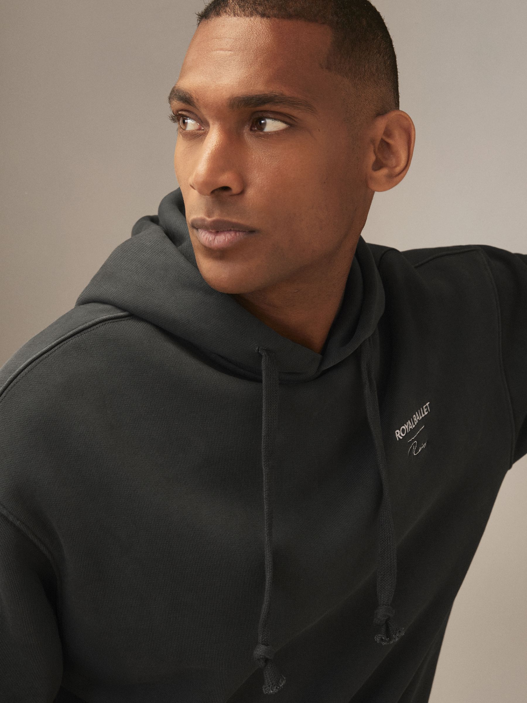 Reiss | Royal Ballet Logo Hoodie Unisex Fit in Washed Black