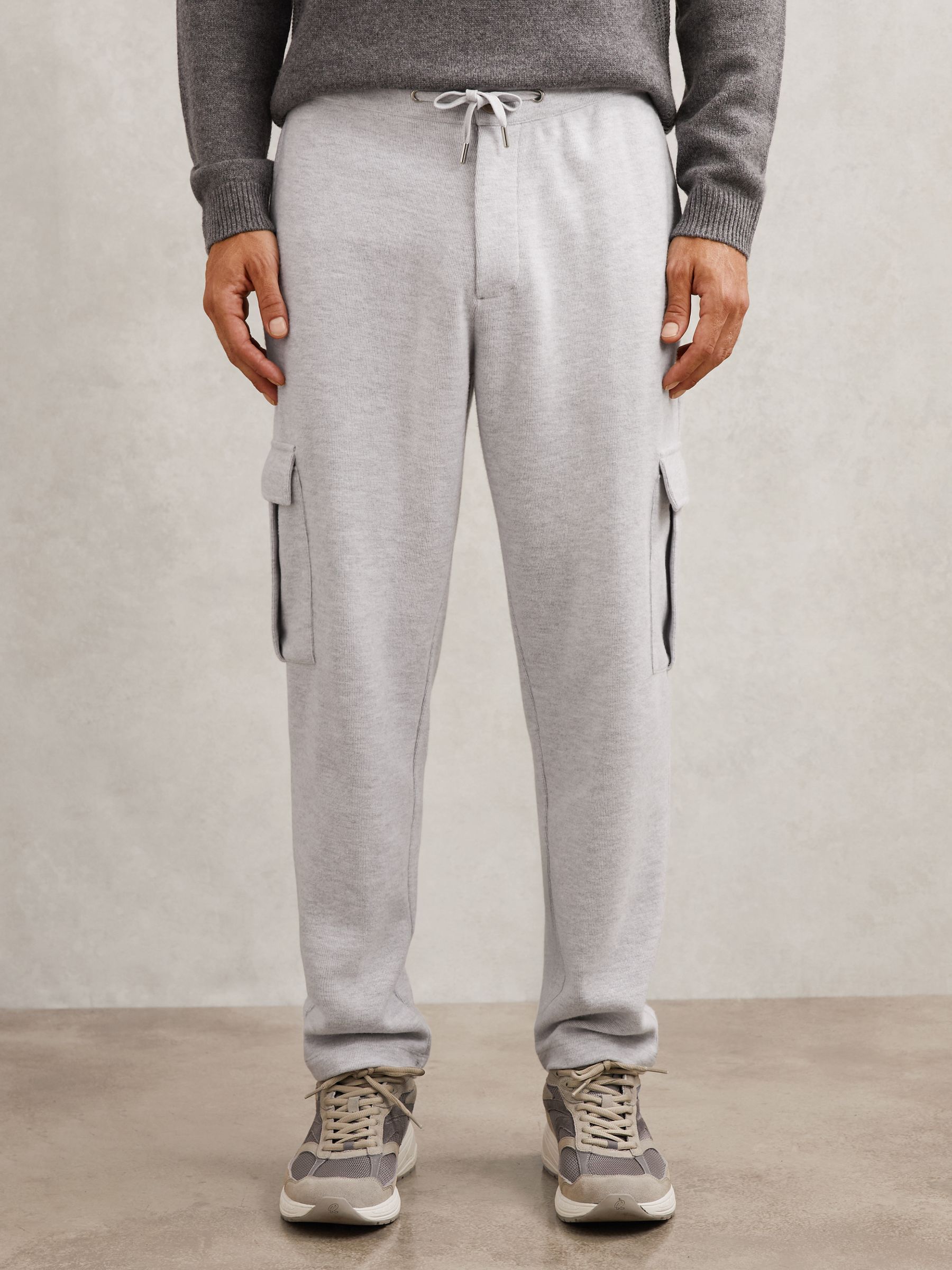 Jersey Cargo Trousers with Cotton in Grey Marl