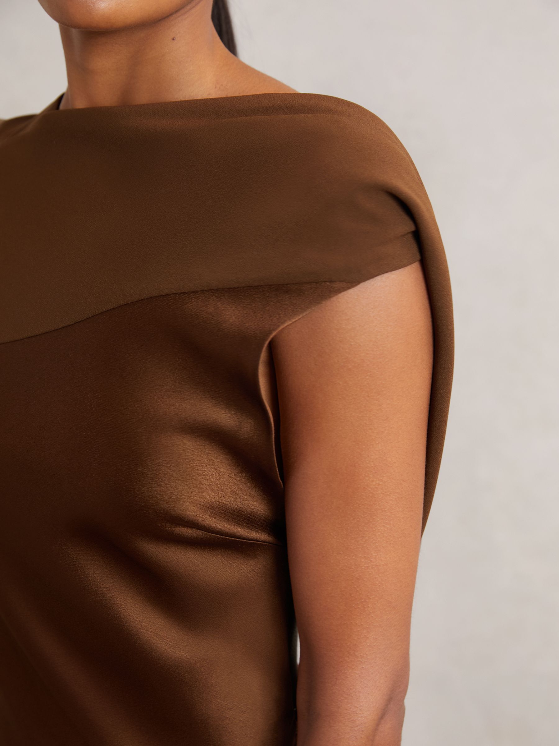 Petite Satin Draped Open-Back Dress in Bronze