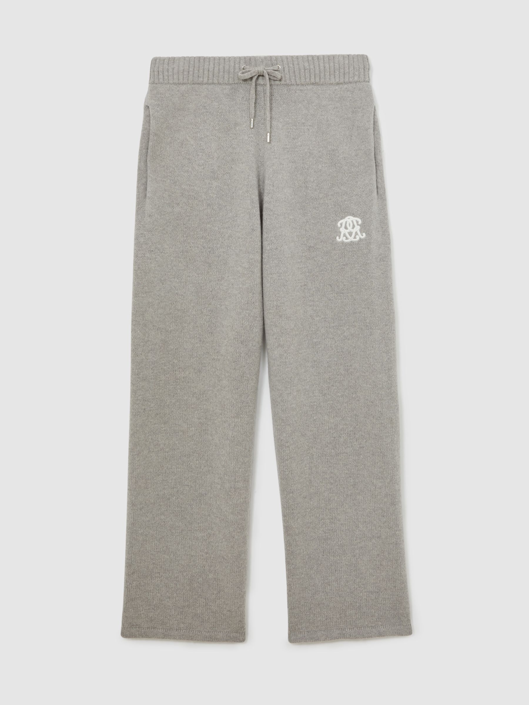 Monogram Wool Wide-Leg Knitted Joggers in Grey Melange