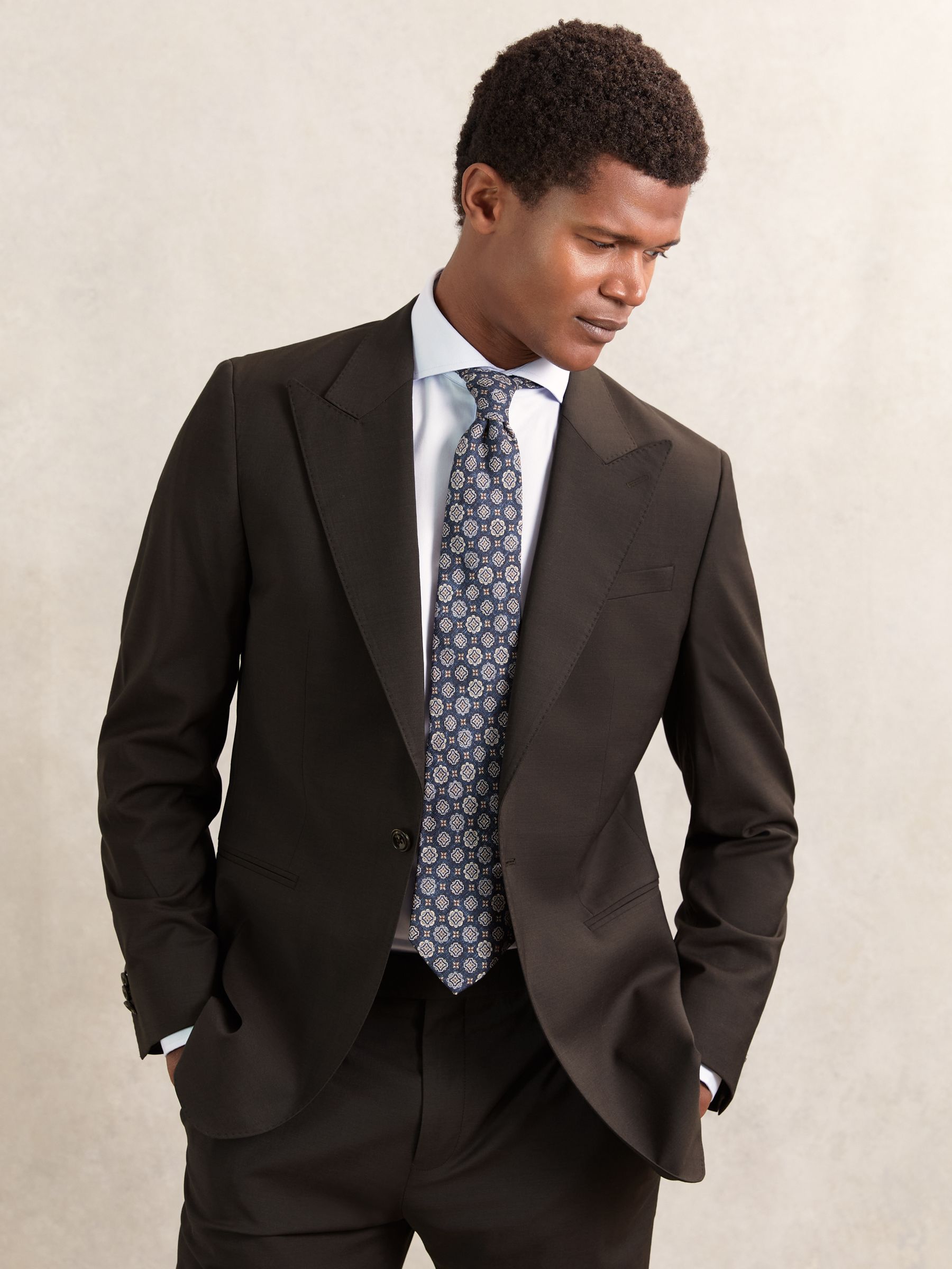 Regular-Fit Single-Breasted Wool-Blend Suit Blazer in Chocolate Brown