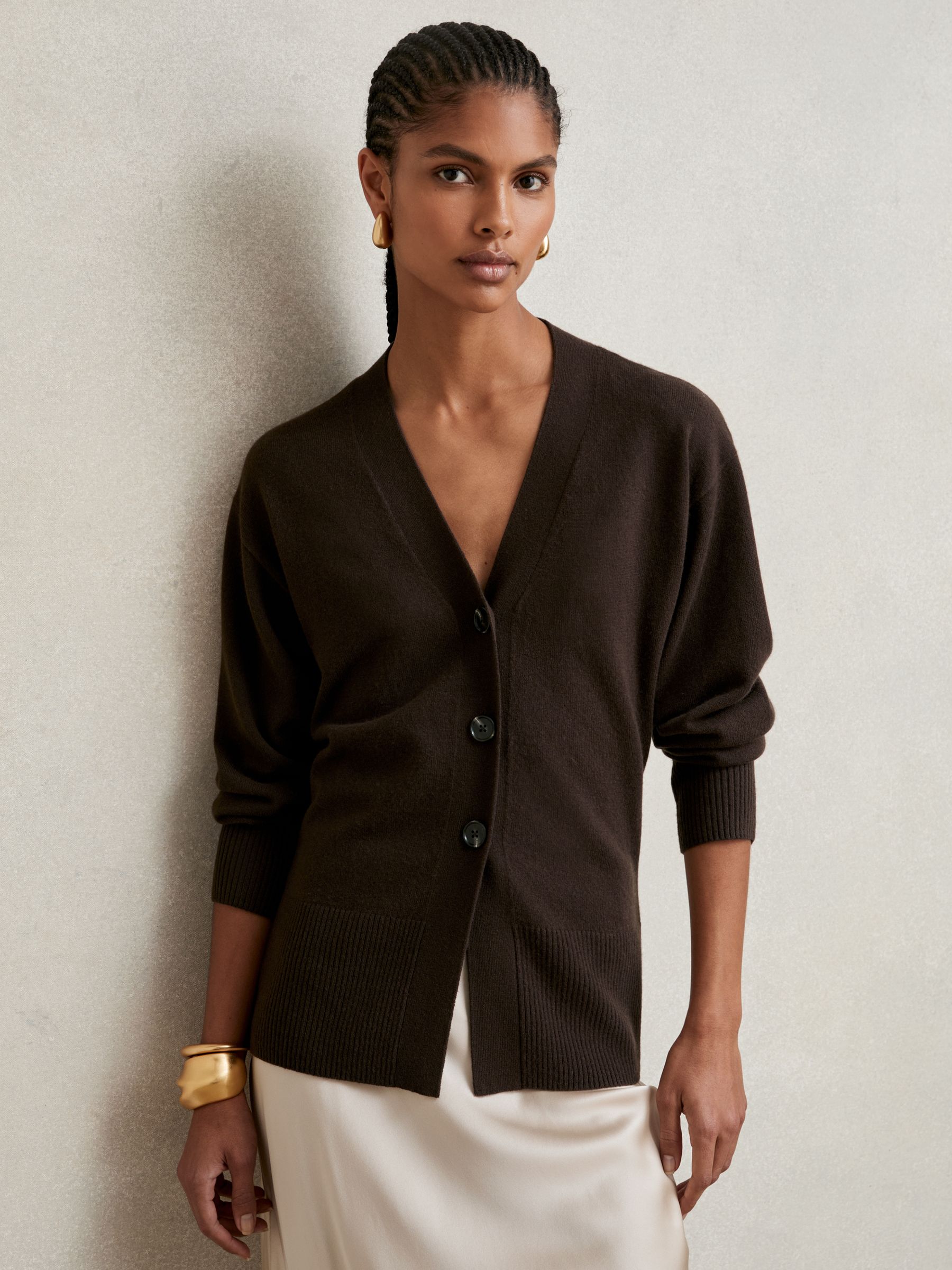 Wool-Blend Fitted Cardigan With Cashmere in Chocolate