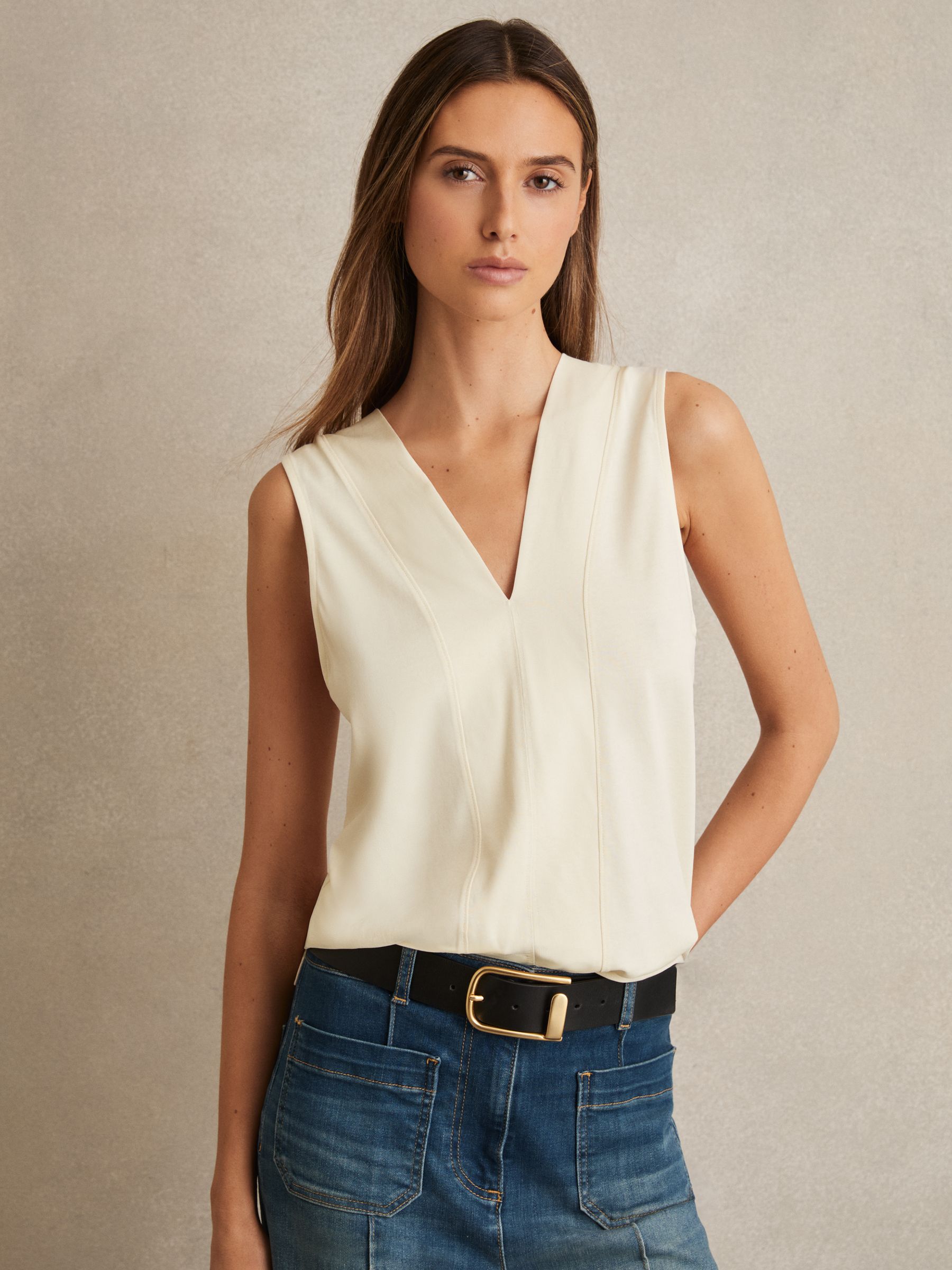 V-Neck Shell Top in Ivory