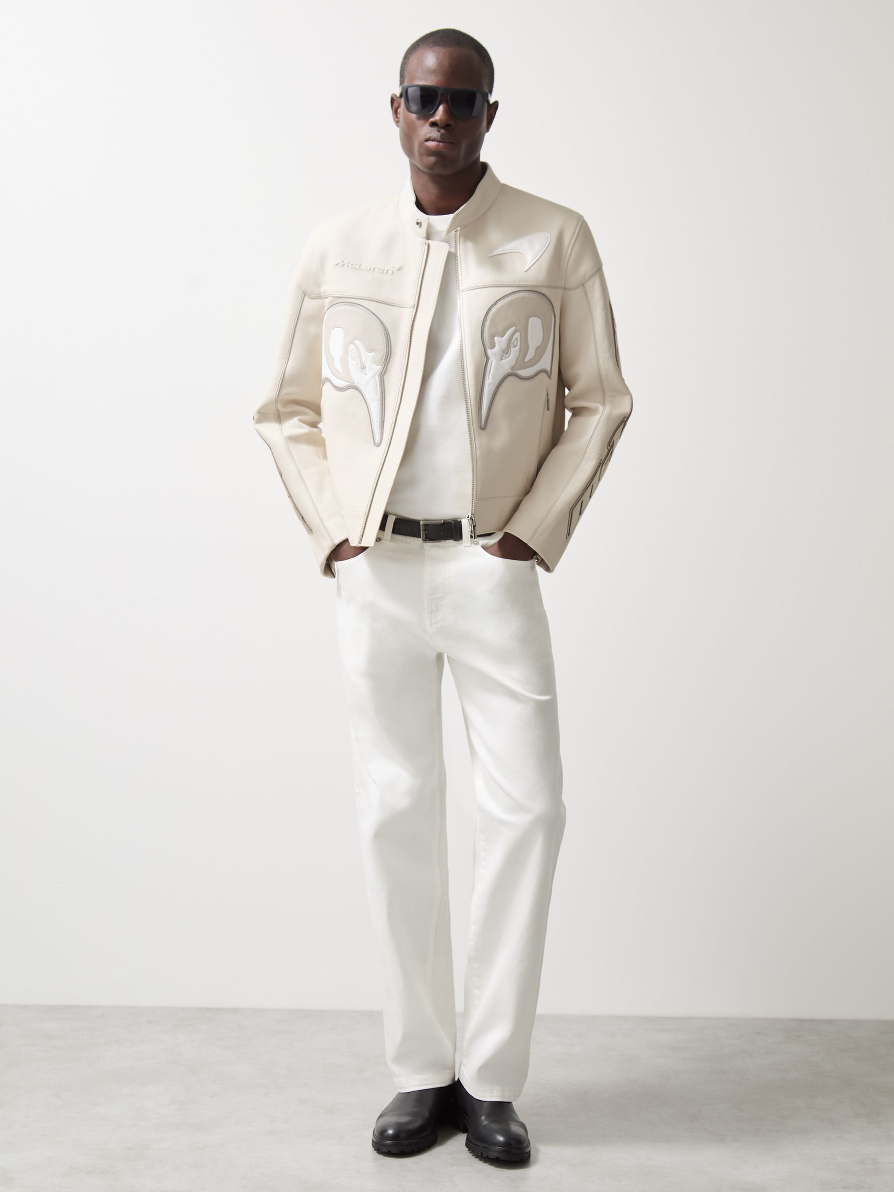 McLaren F1 Team Leather Biker Jacket in Off White