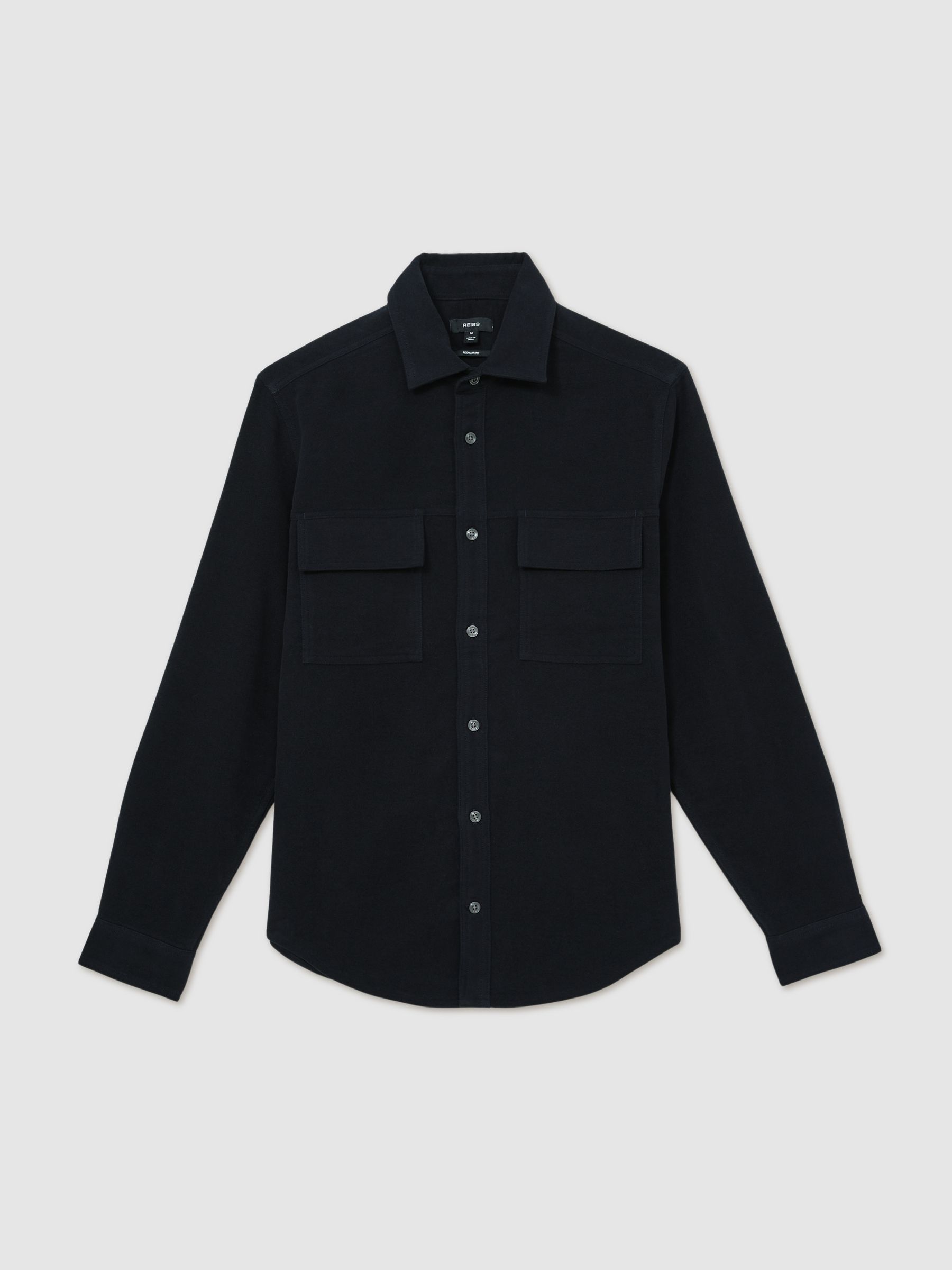 Moleskin-Cotton Twin-Pocket Overshirt in Navy