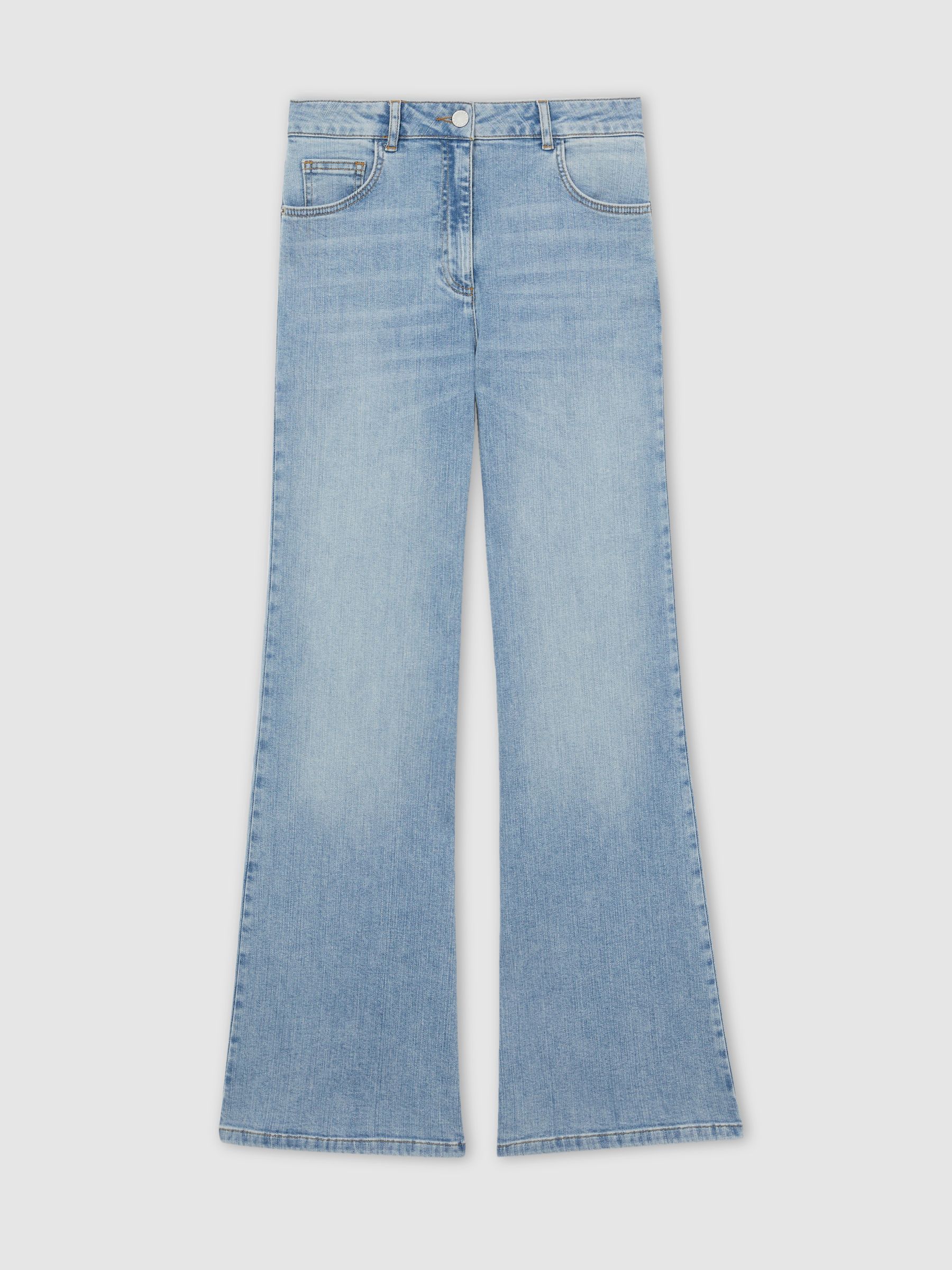 Petite Mid-Rise Flared Jeans in Light Blue