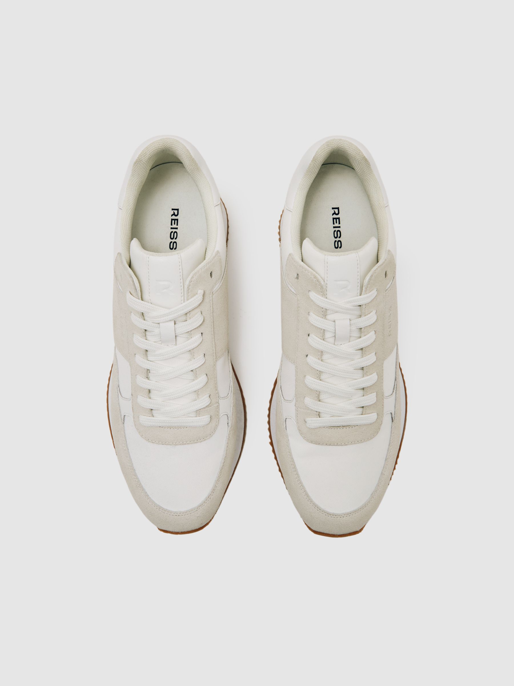 Suede Lace-Up Running Trainers in White