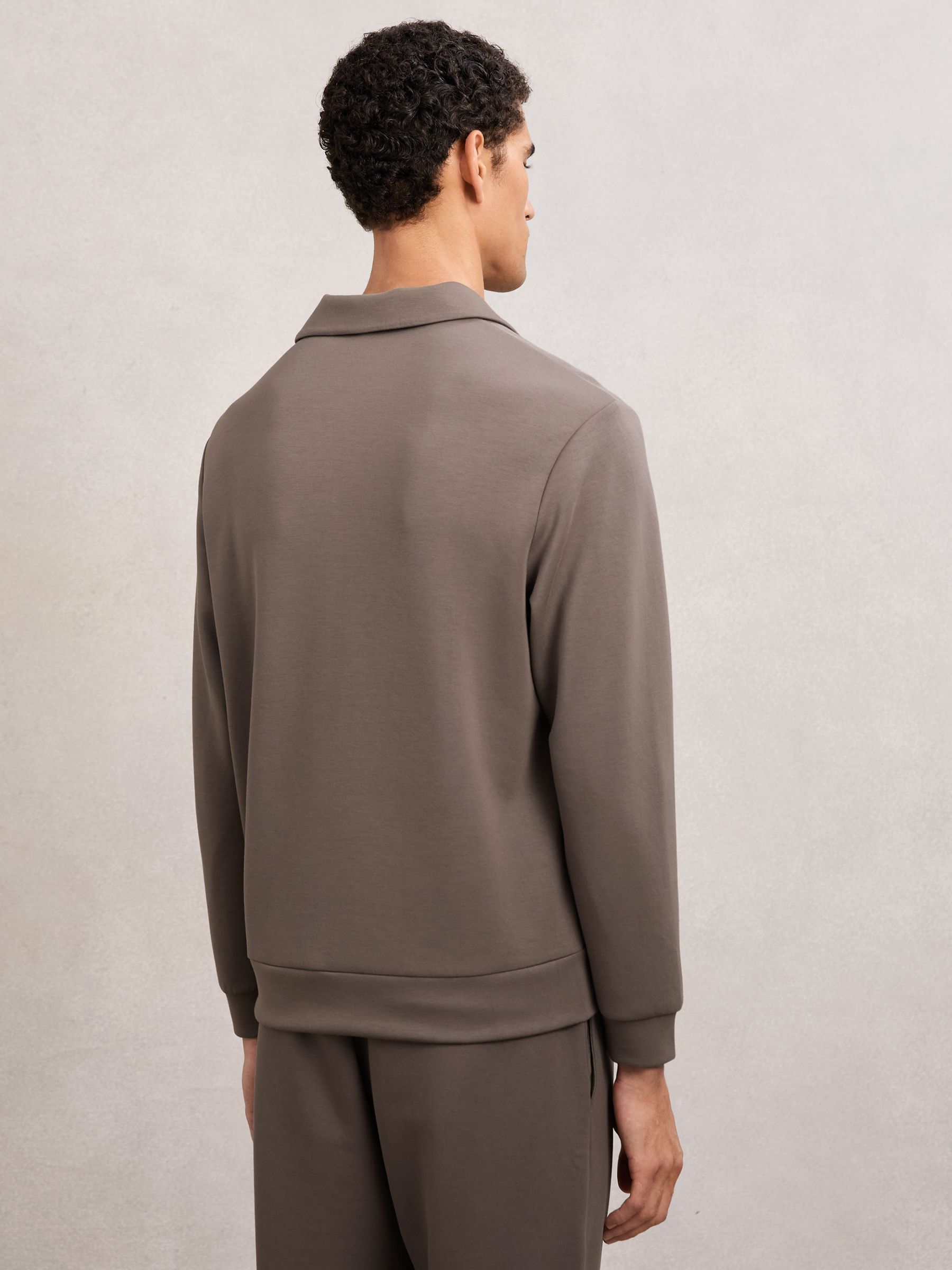Interlock Open-Collar Polo Sweatshirt in Light Brown