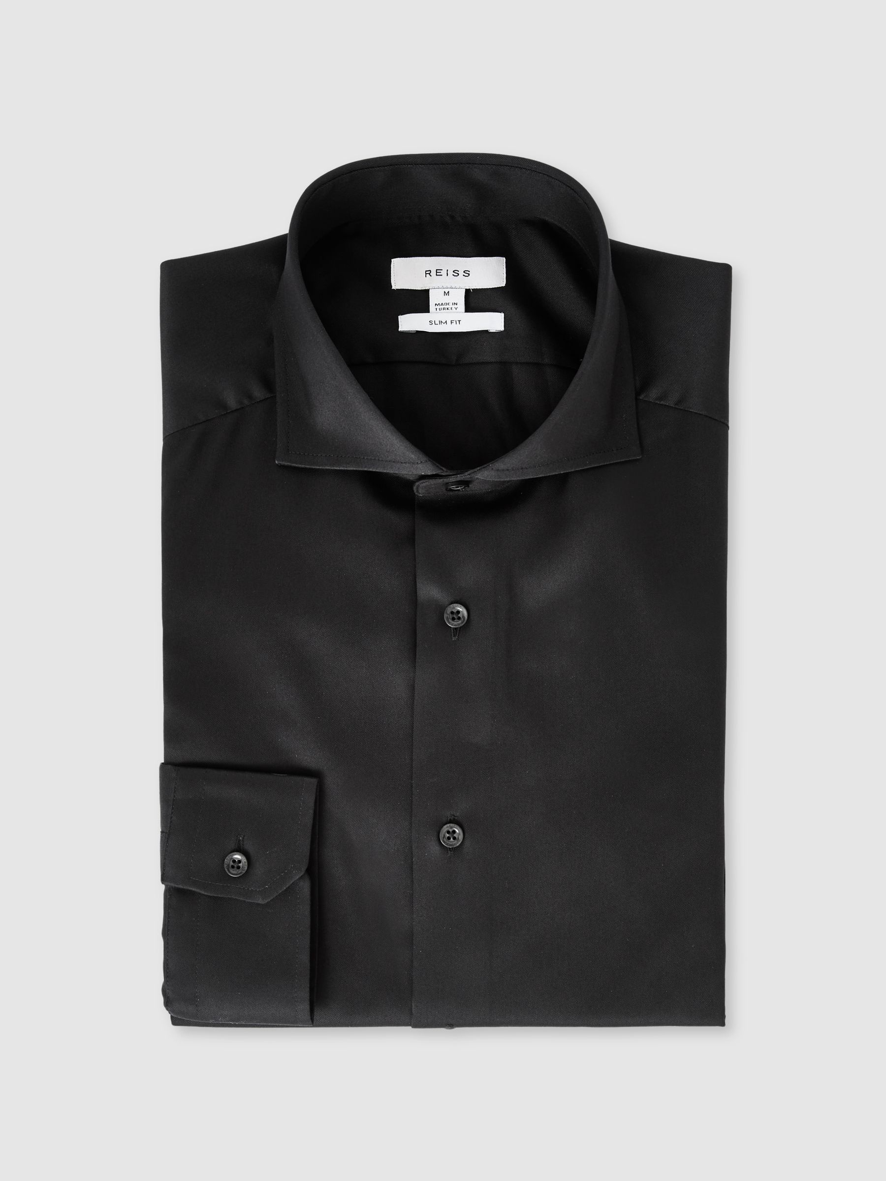 Slim Fit Two-Fold Cotton Shirt in Black