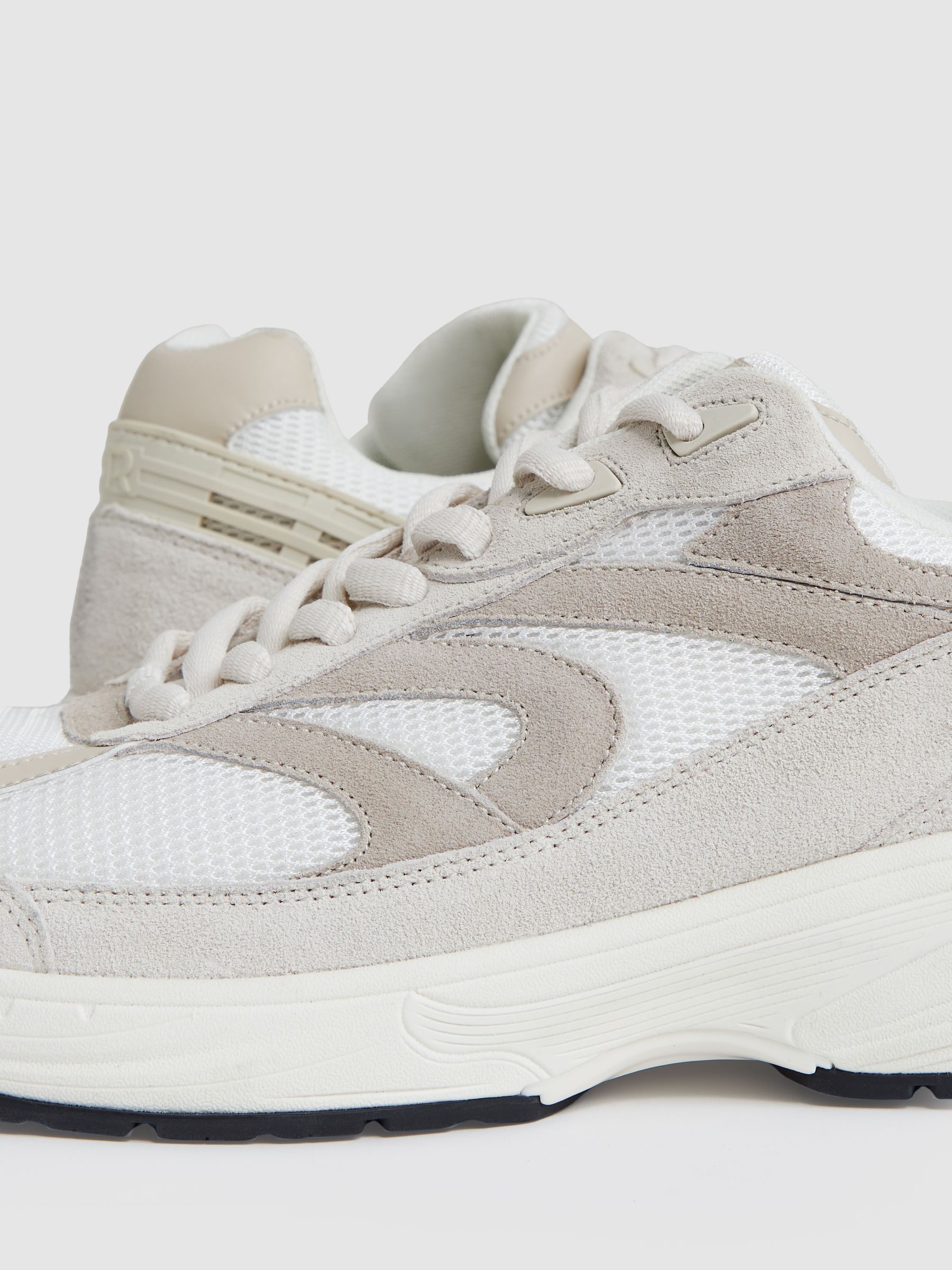 Panelled Running Trainers in Off White/Stone