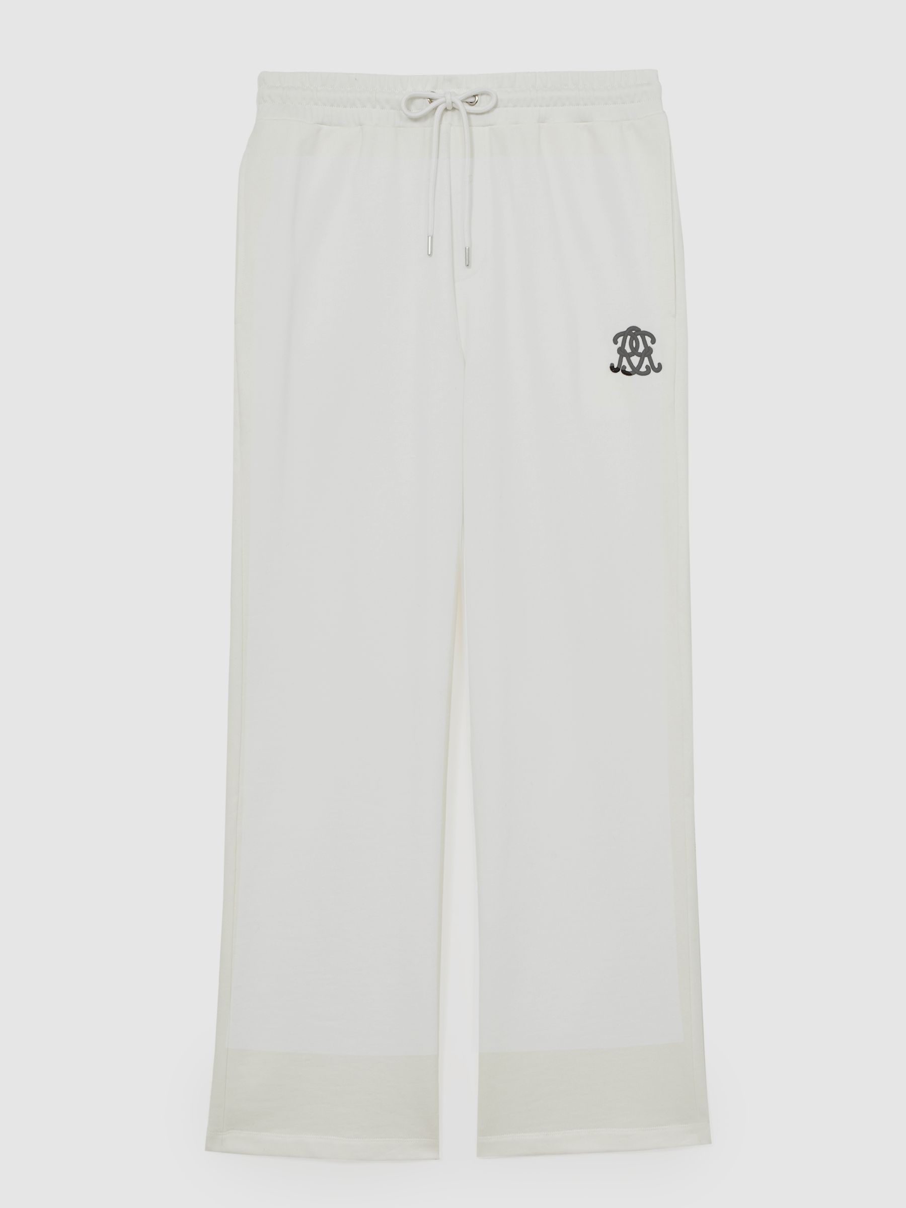 Monogram Cotton Wide-Leg Joggers in Off White