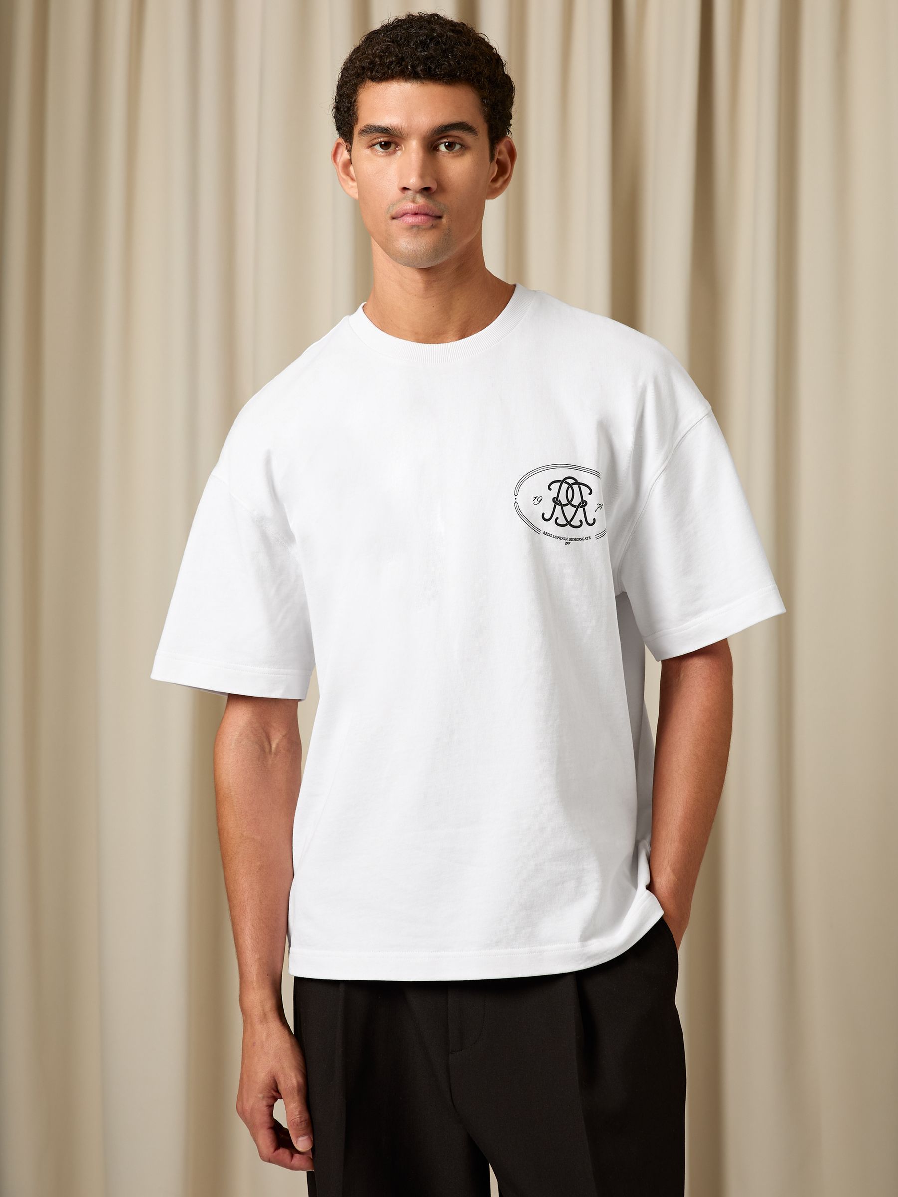 Monogram Print Cotton Oversized T-Shirt in White