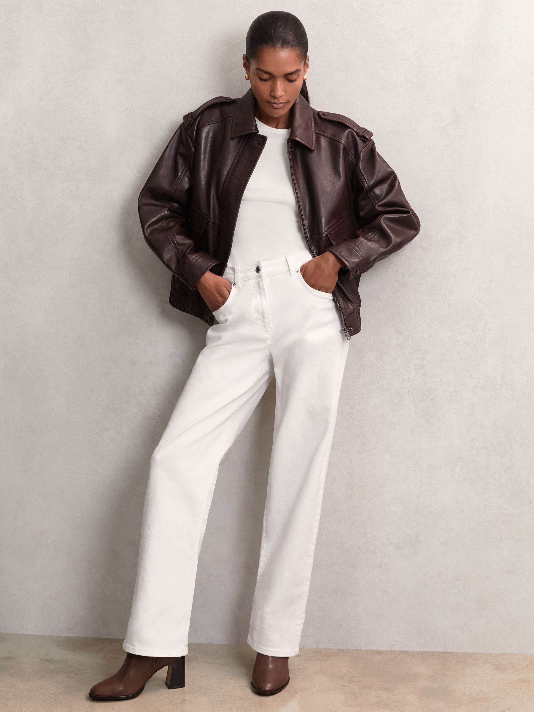 Leather Block-Heel Ankle Boots in Brown