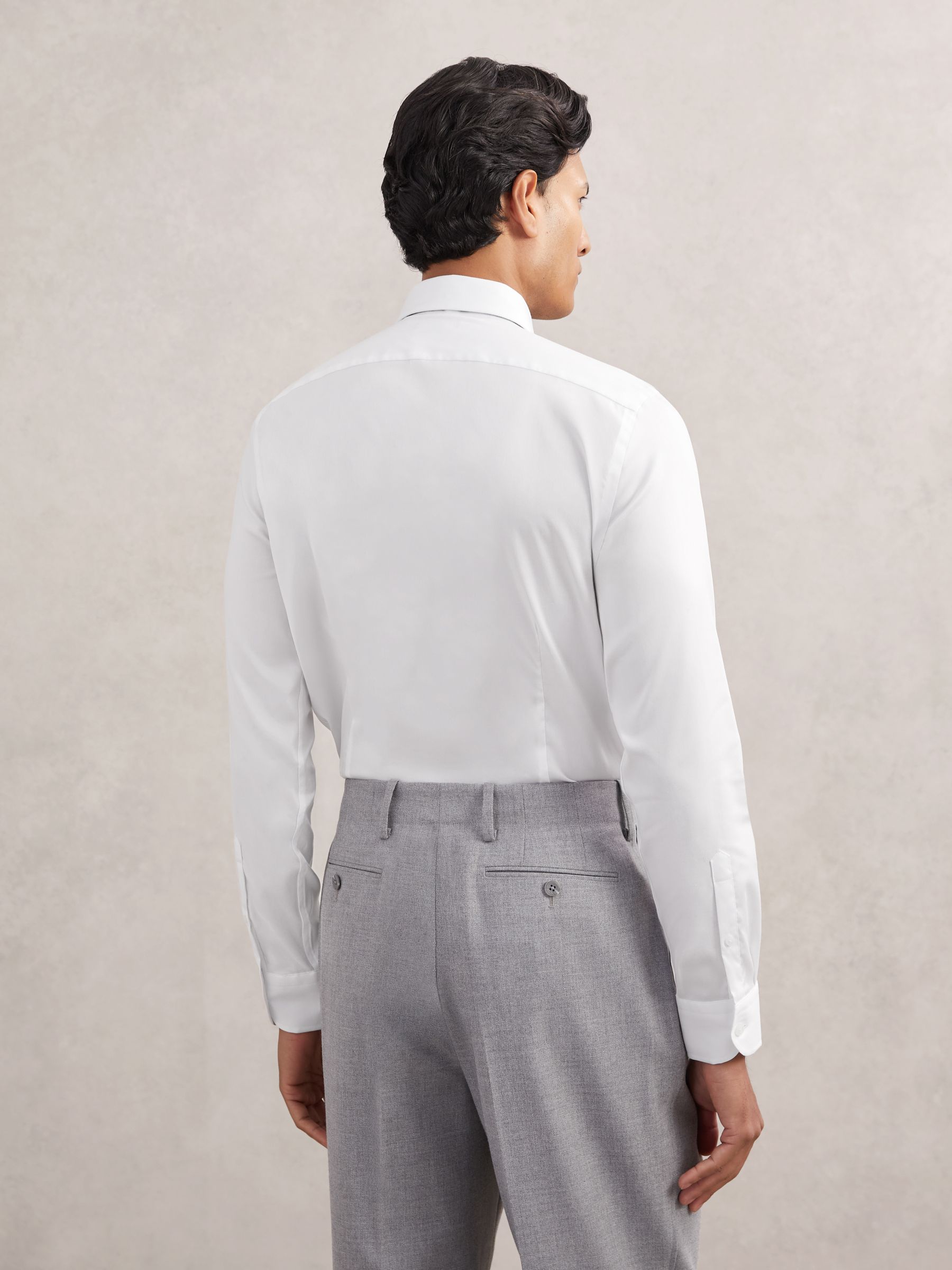 Slim Fit Cotton-Tencel Stretch Shirt in White