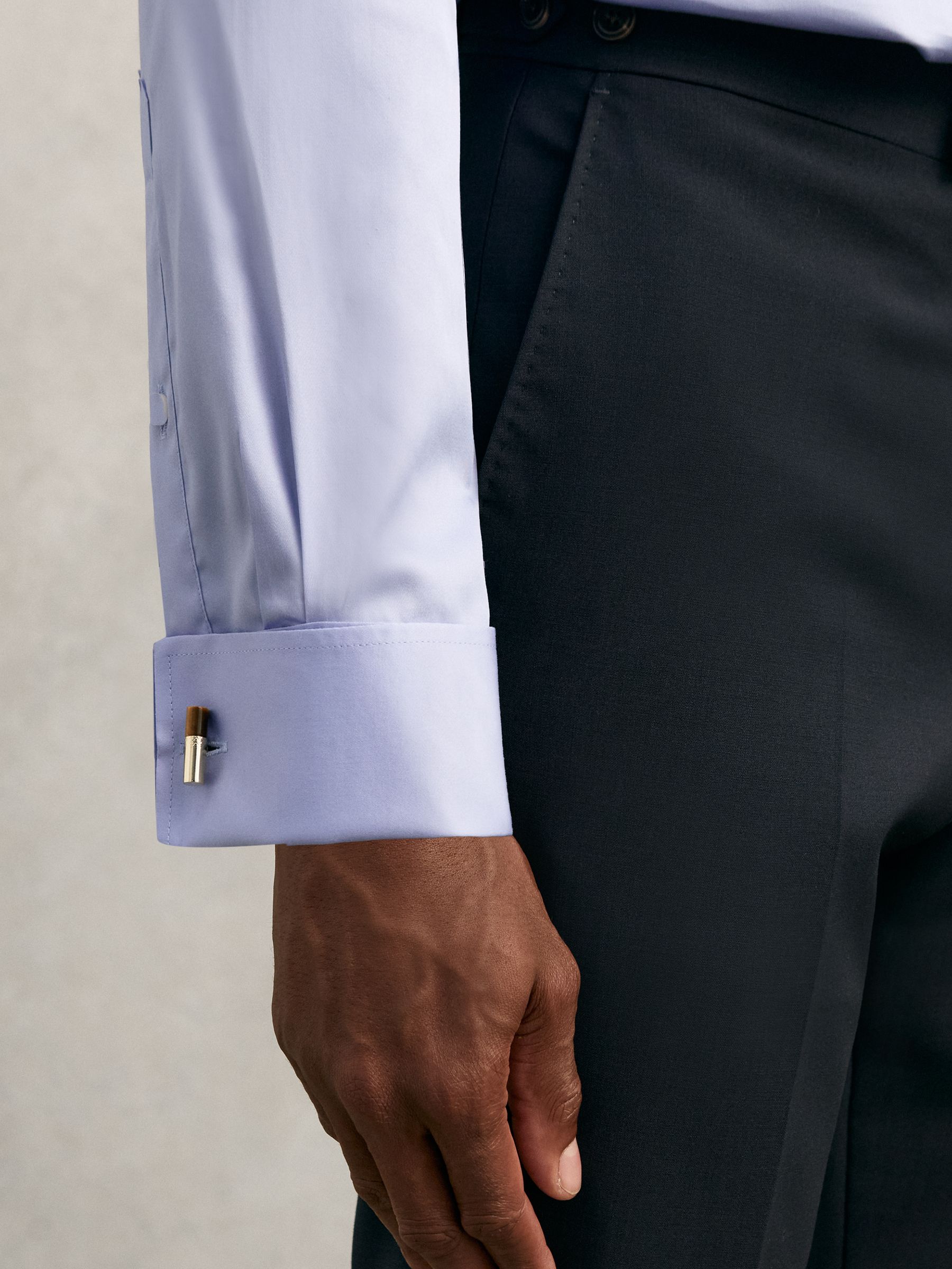 Regular Fit Cotton-Sateen Shirt in Mid Blue