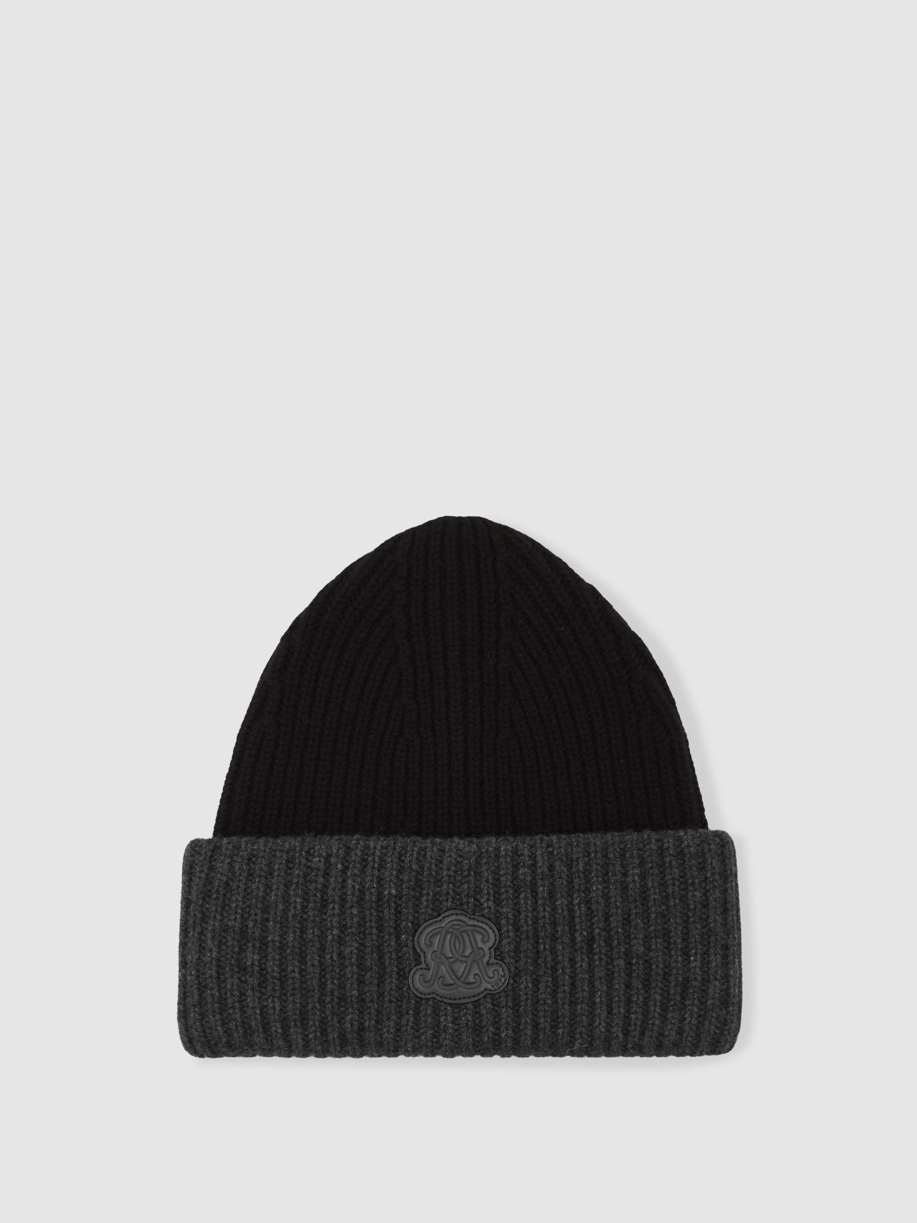 Monogram Appliqué Wool Beanie in Black