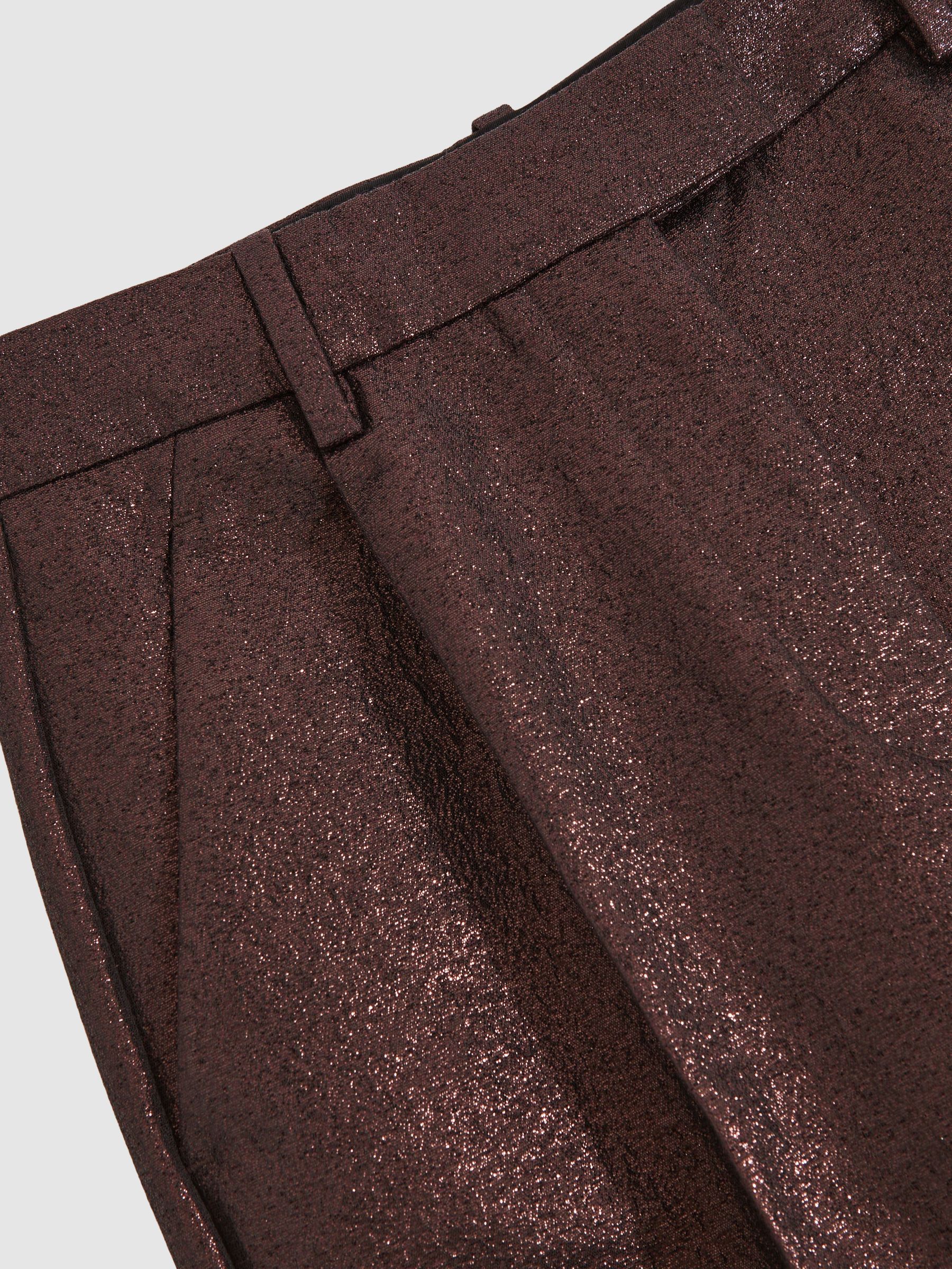 Petite Tapered Metallic Suit Trousers with Cotton in Burgundy