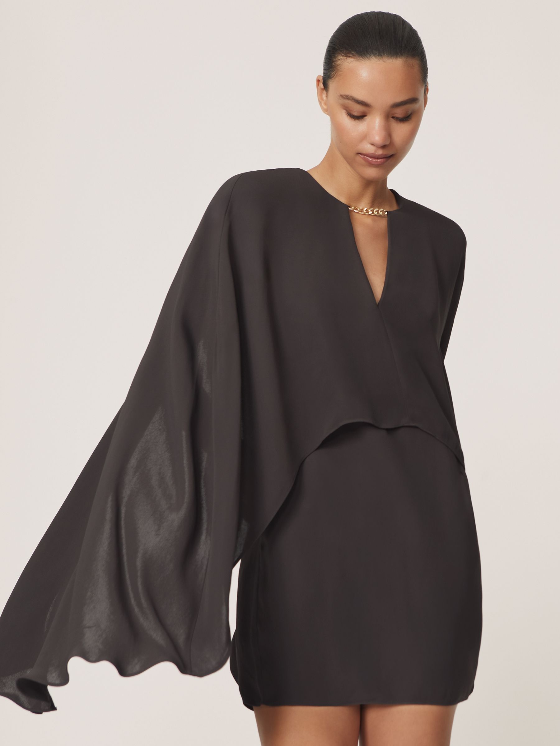 Chain-Detail Cape Mini Dress in Grape