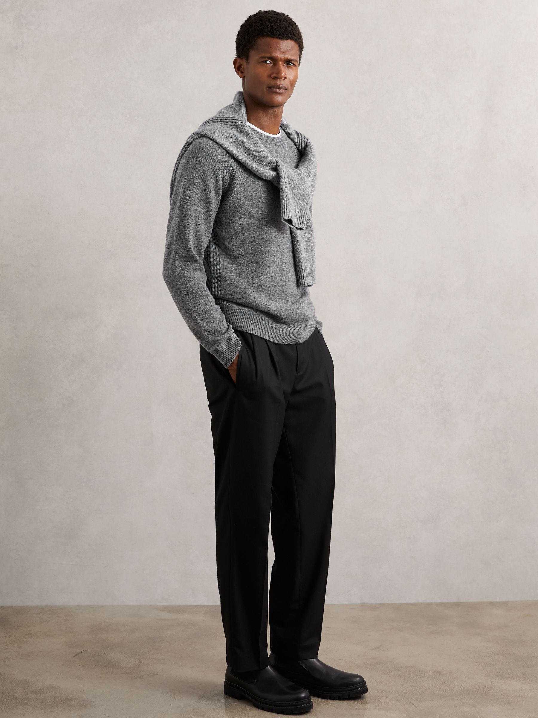 Wool-Cashmere Reverse-Seam Jumper in Mid Grey Melange