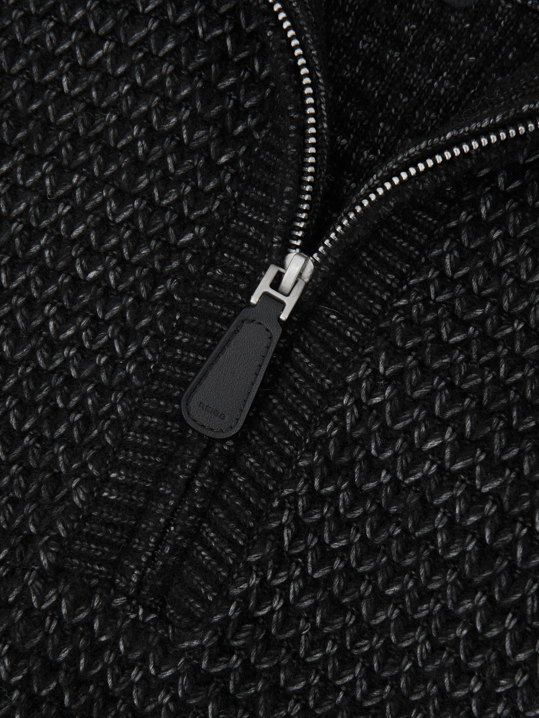 Half-Zip Chevron-Knit Jumper with Wool in Black