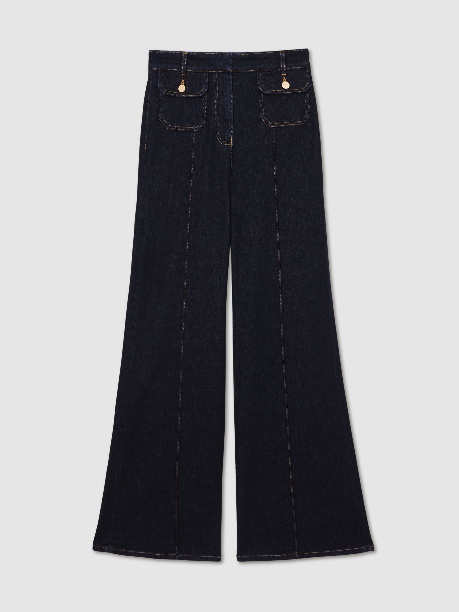 Petite Flared Pocket-Detail Jeans in Dark Blue
