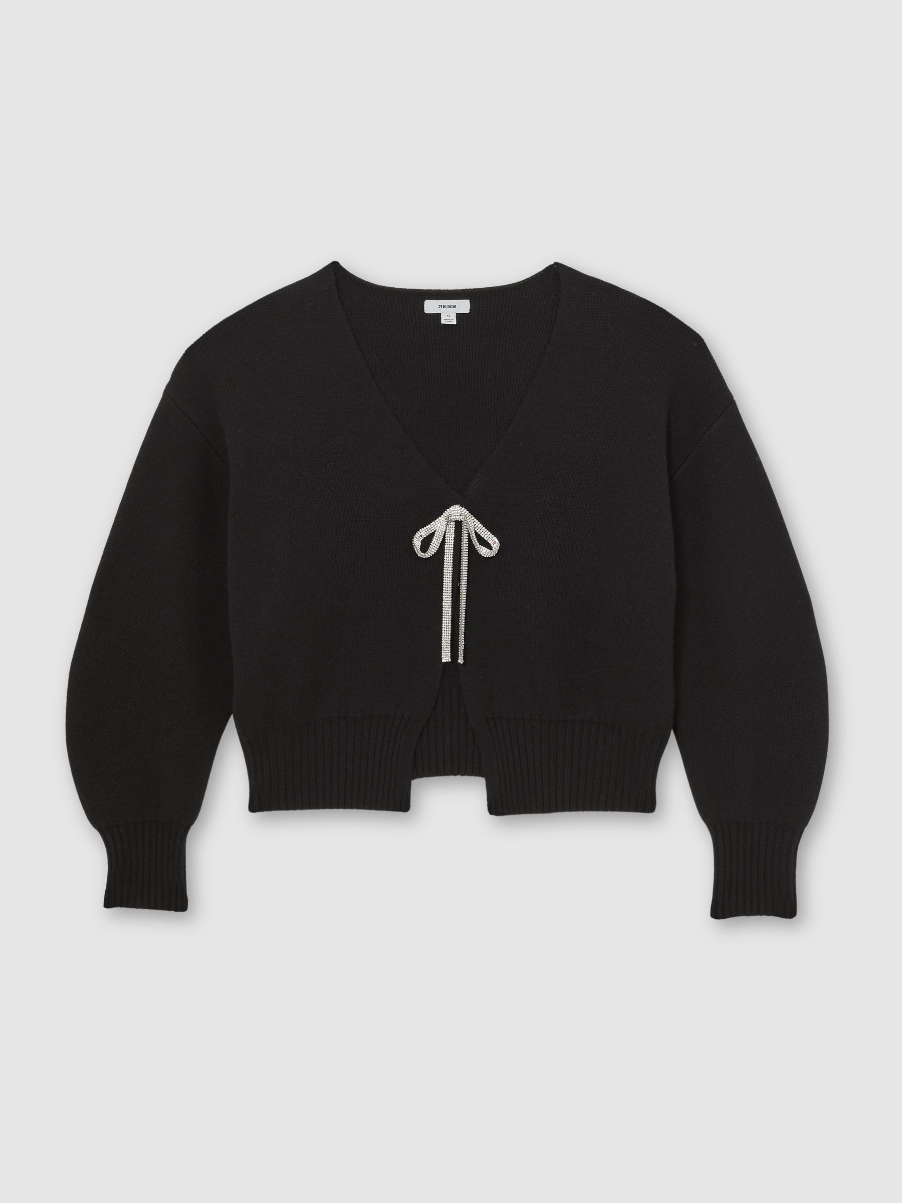 Wool-Blend Crystal-Bow Cardigan With Cashmere in Black