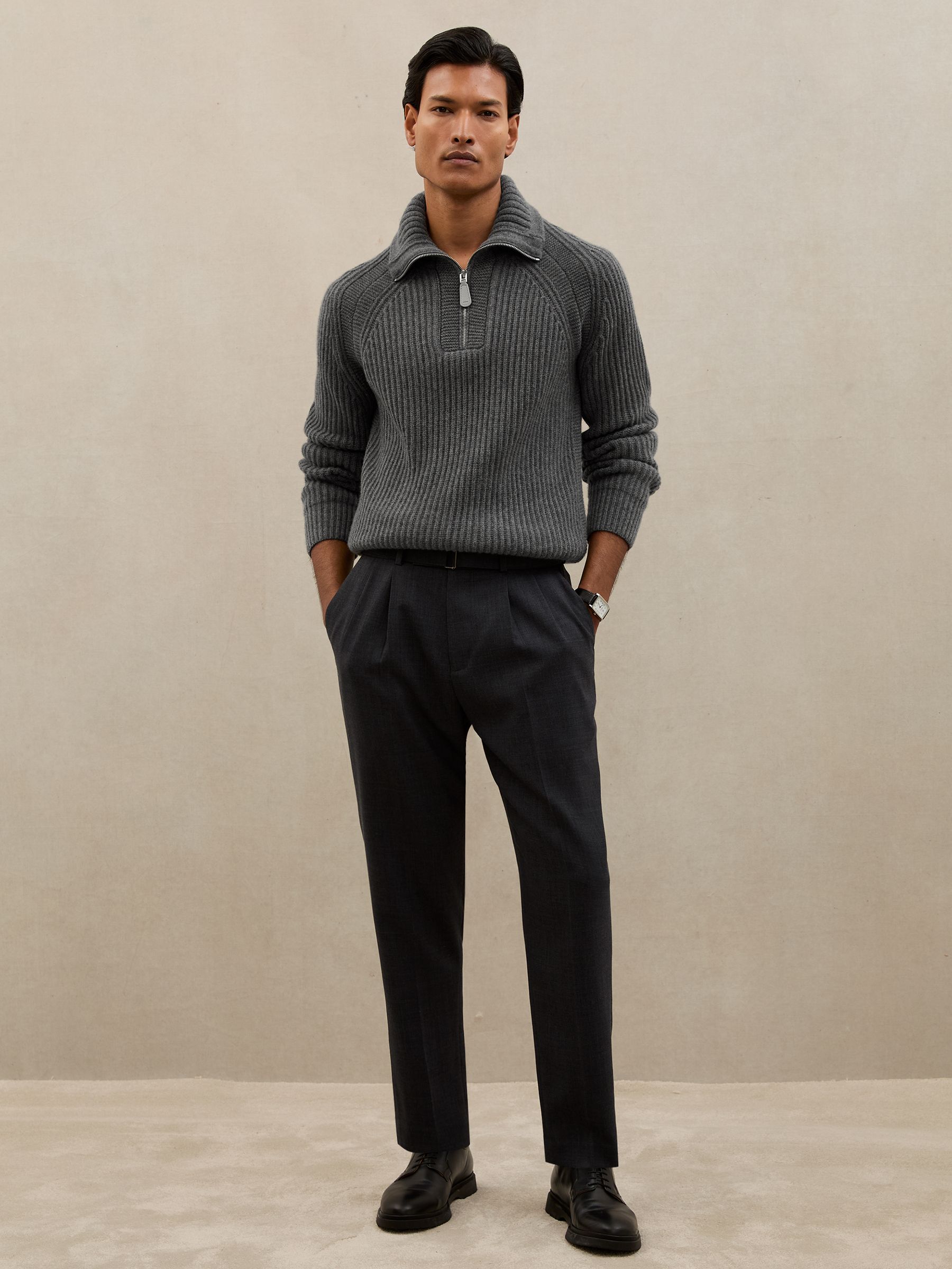 Atelier 100% Cashmere Half-Zip Jumper in Mid Grey