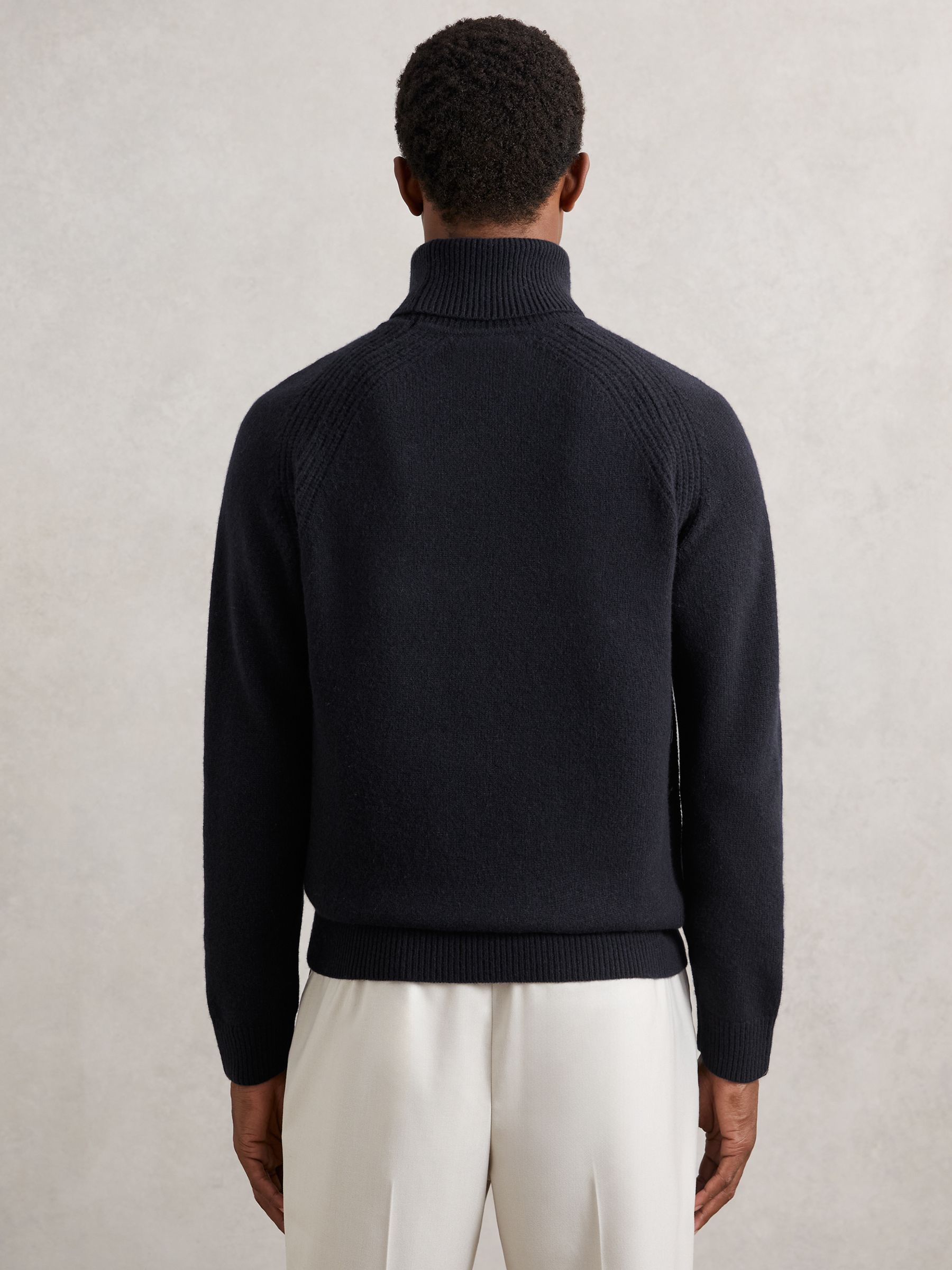 Wool-Cashmere Roll-Neck Jumper in Navy