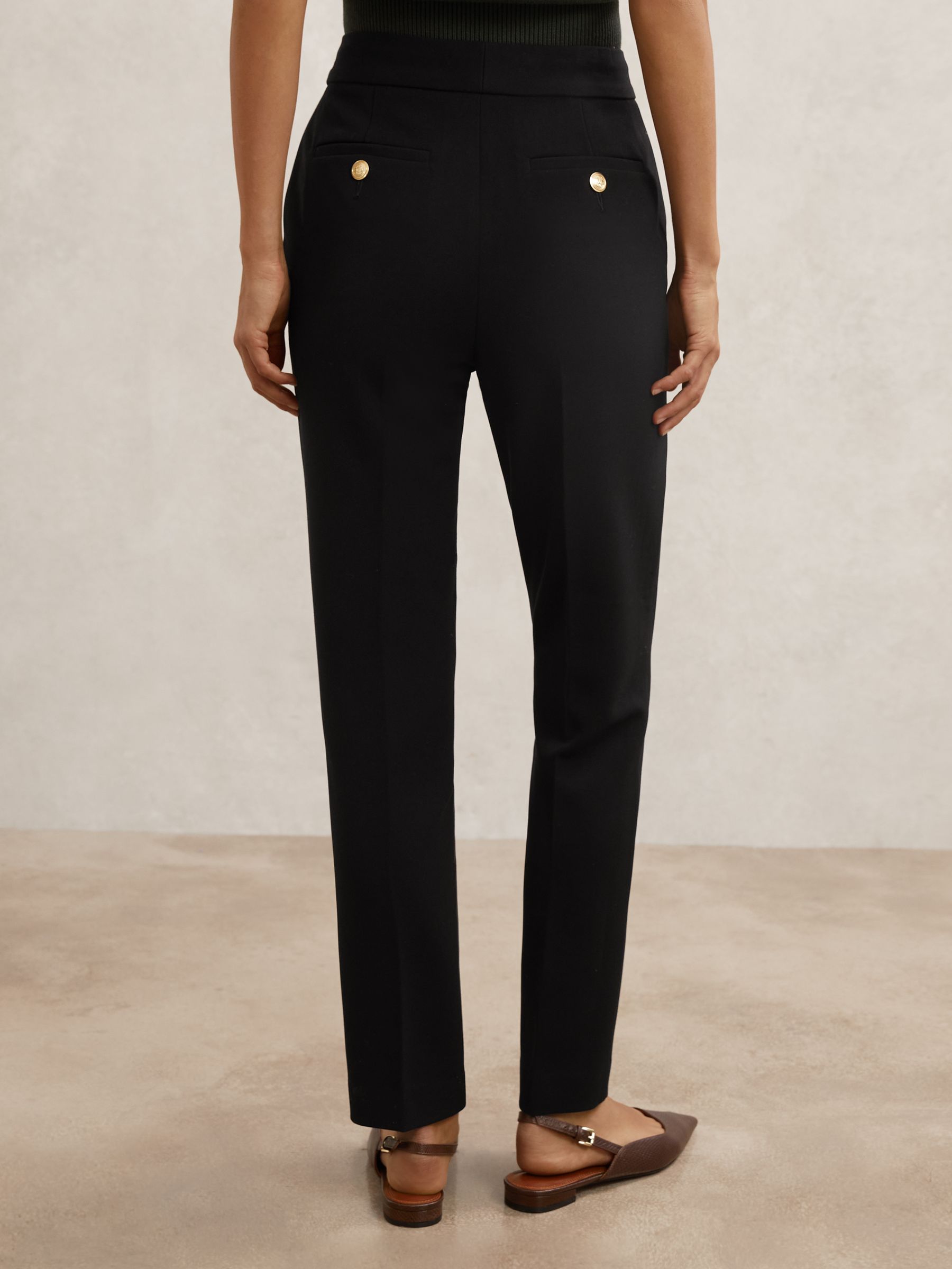Tapered Button-Detail Trousers in Black