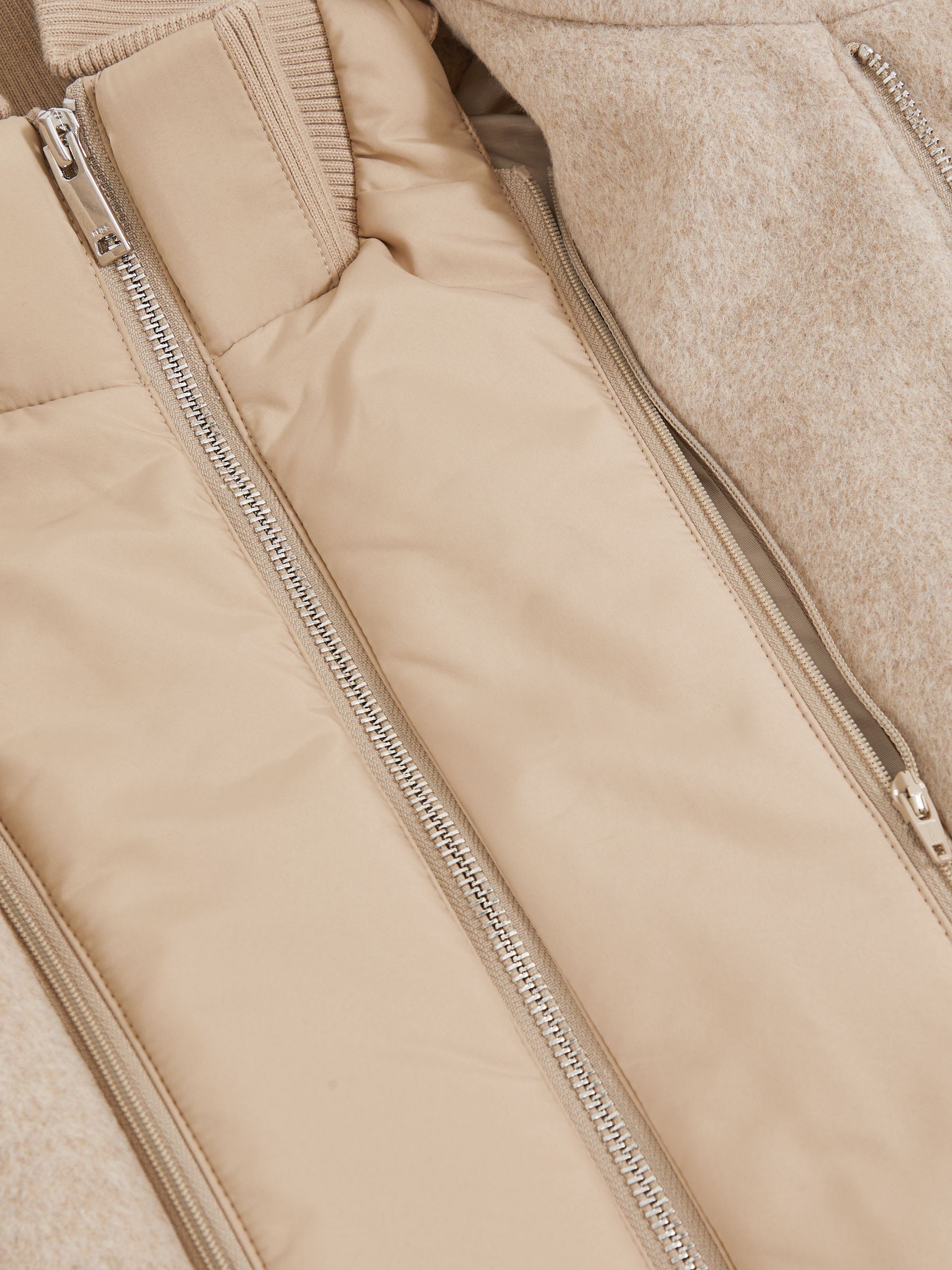 Wool-Blend Gilet-Insert Coat in Oatmeal Brown