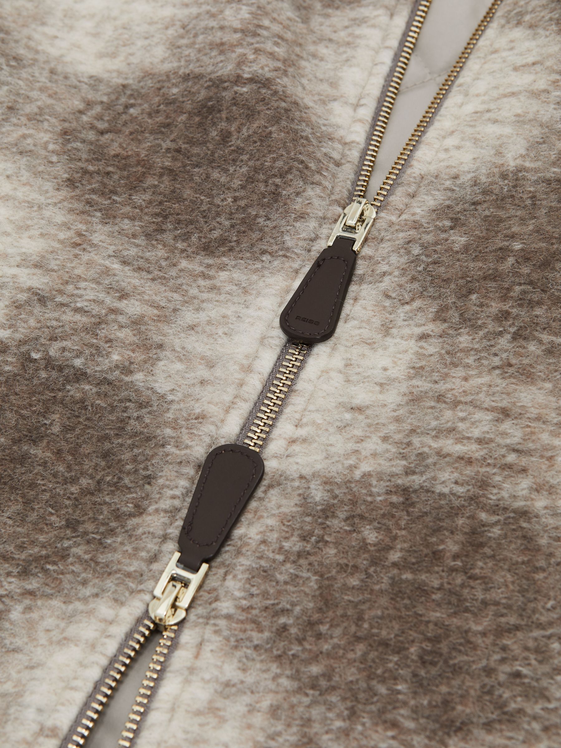 Brushed Check Zip-Through Overshirt with Wool in Ecru/Brown