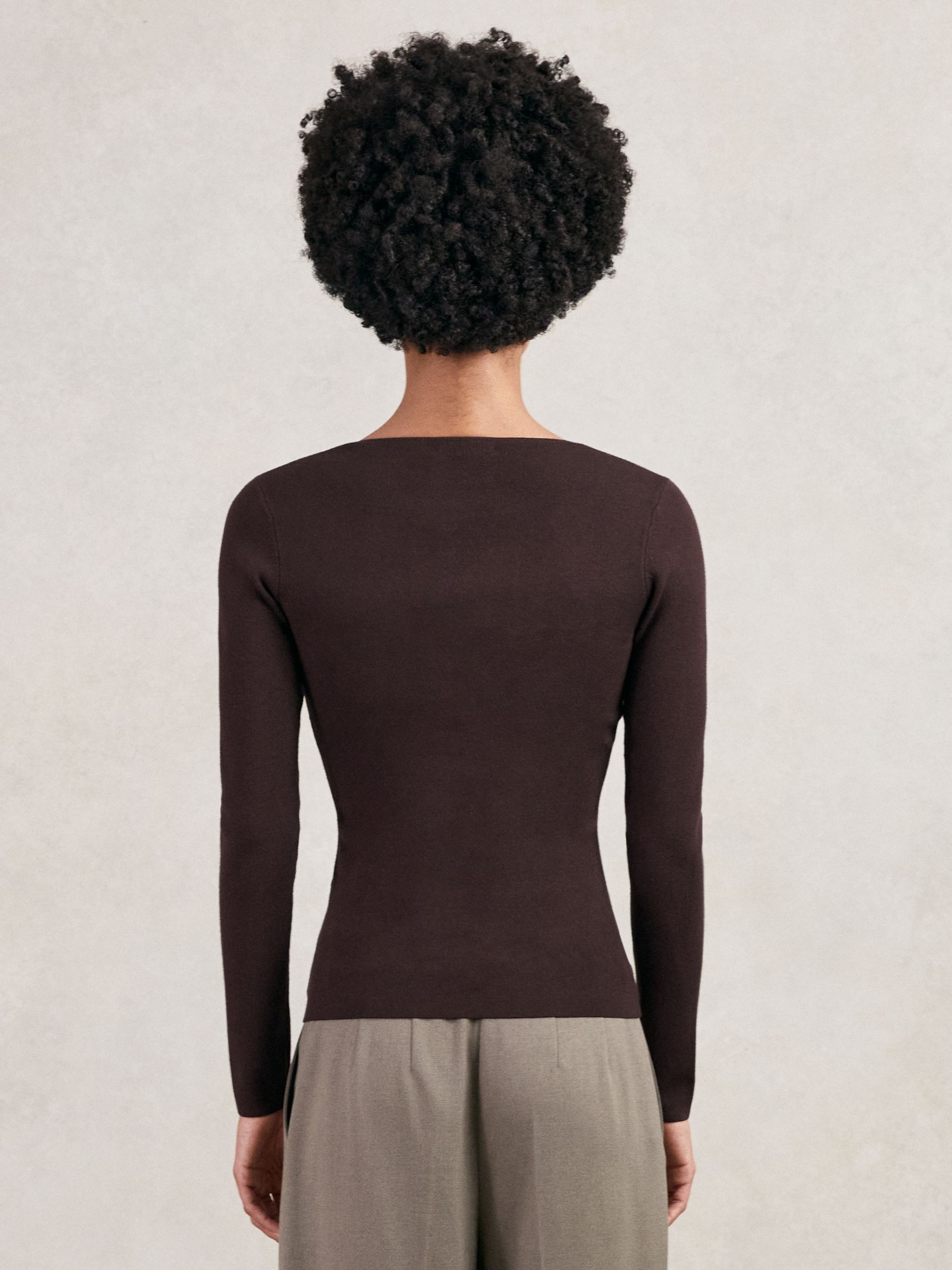 Chain-Detail Keyhole Knit Top in Plum