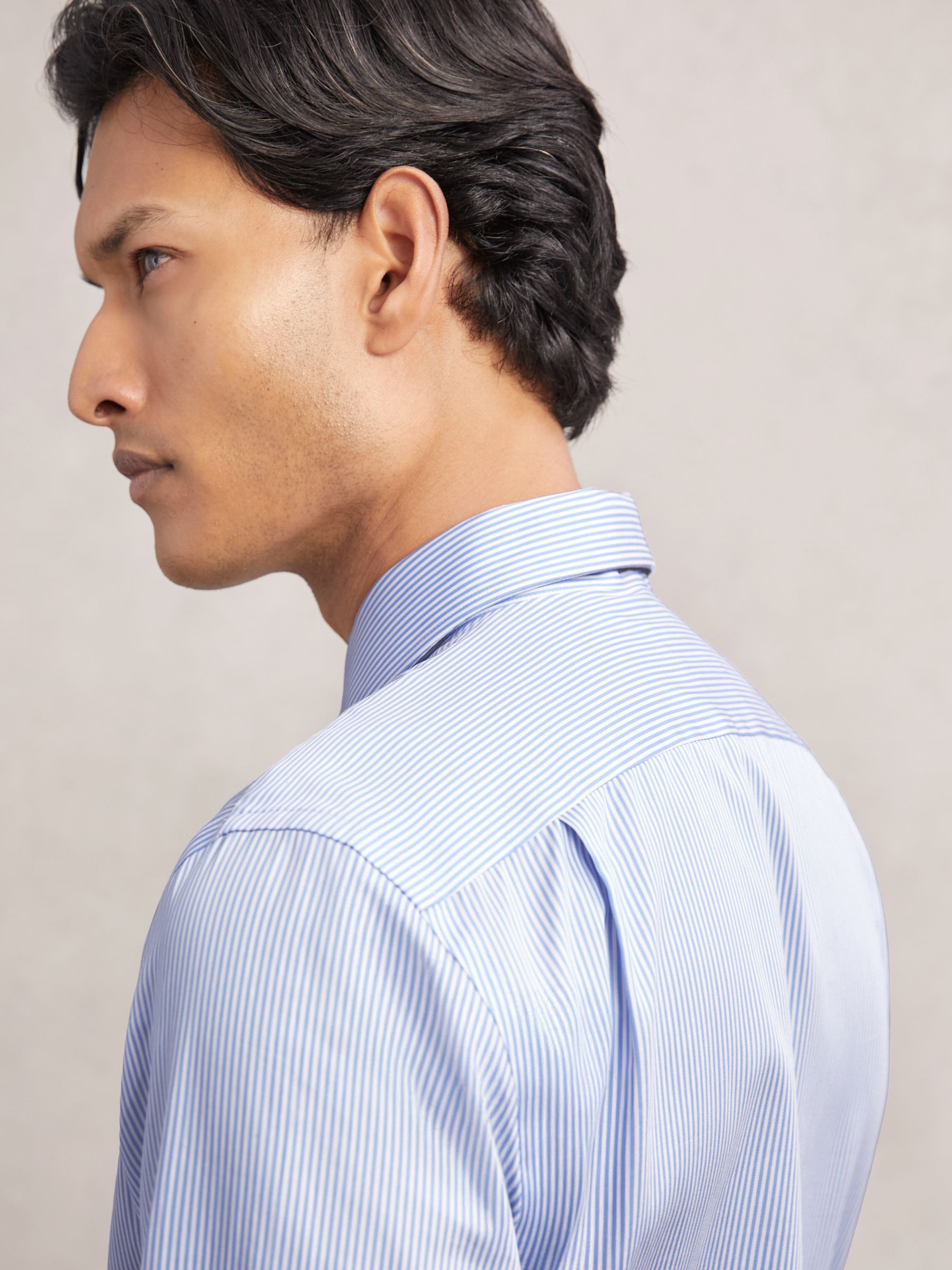 Regular Fit Cotton-Sateen Shirt in Blue Stripe
