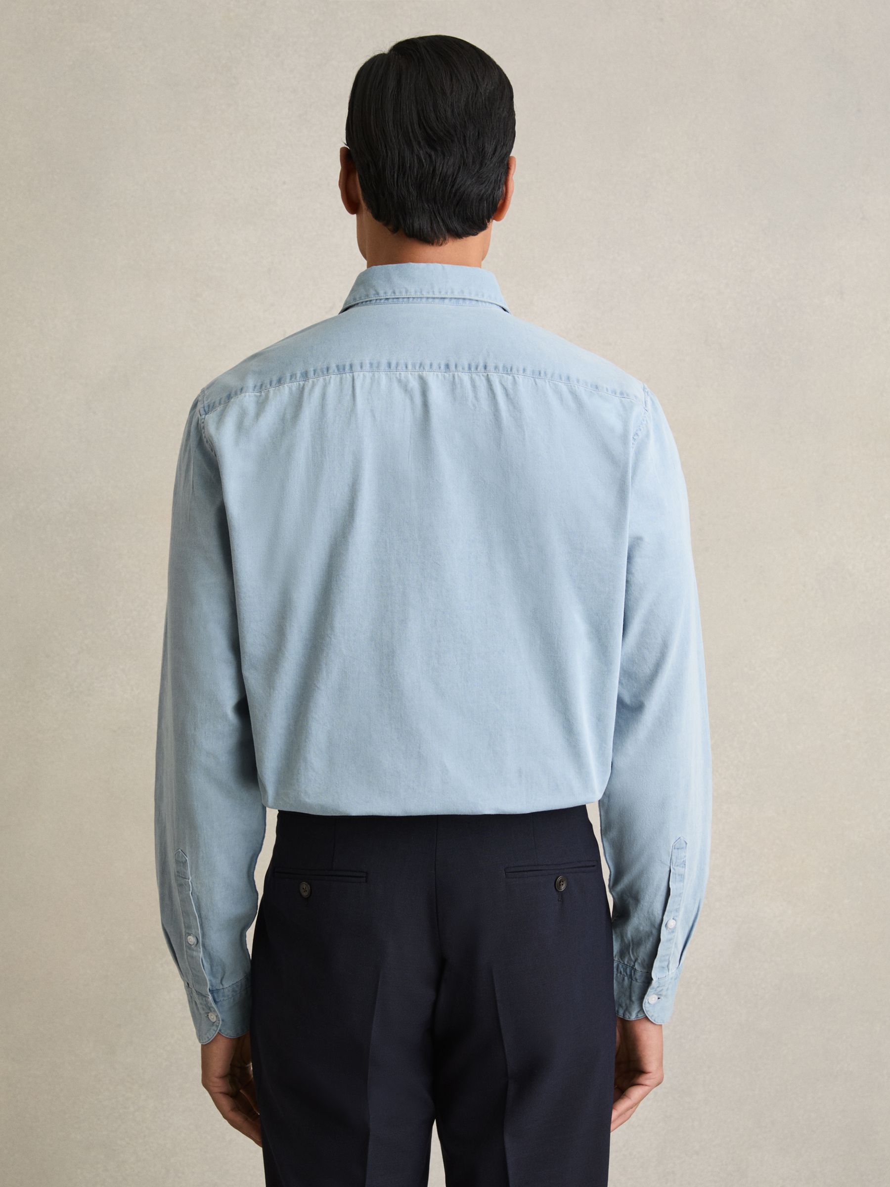 Washed Cotton Chambray Shirt in Blue