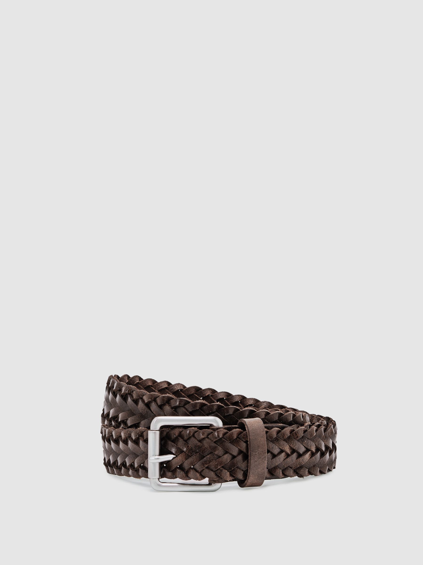 Leather Woven Belt in Chocolate