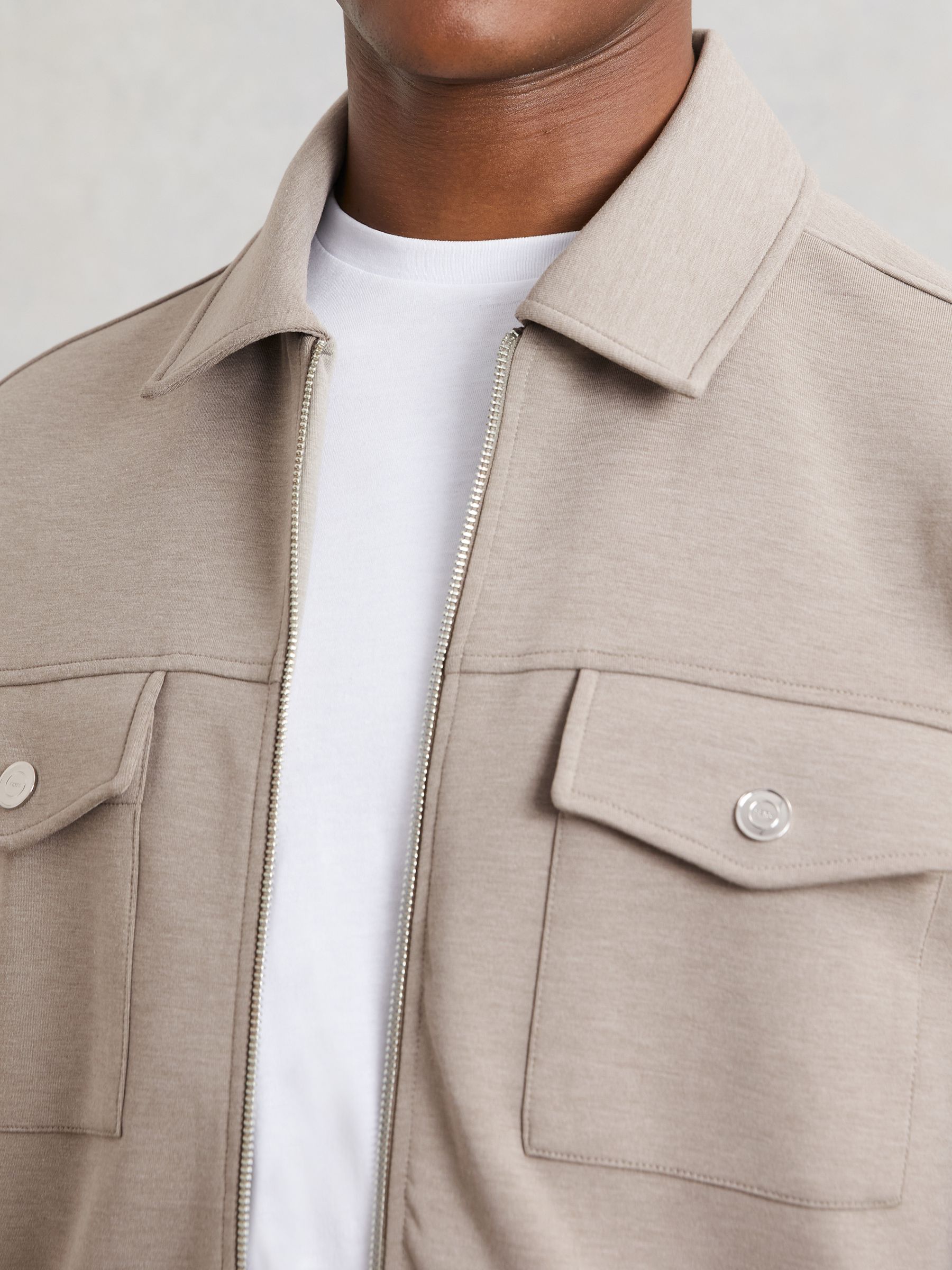 Interlock Jersey Zip-Through Jacket in Taupe Brown