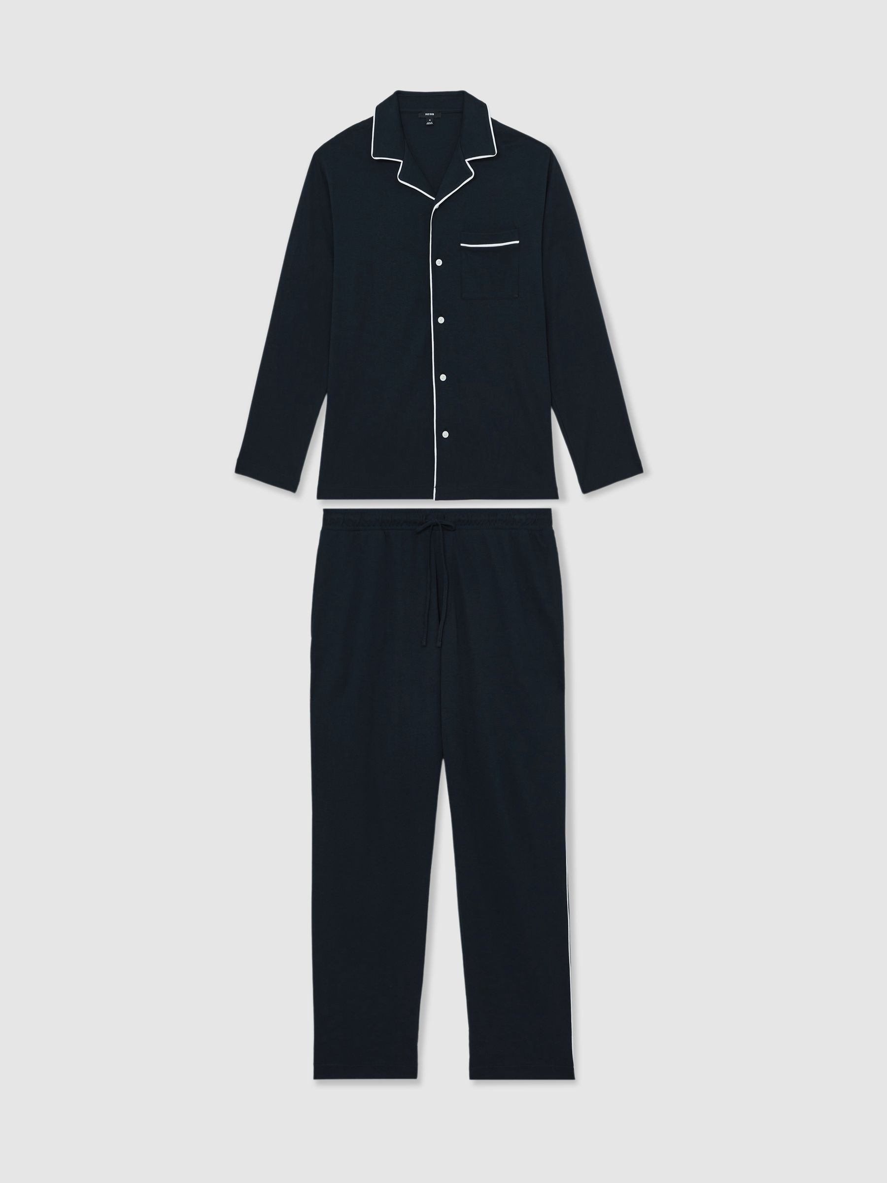 Cotton Piped Pyjamas Set in Navy
