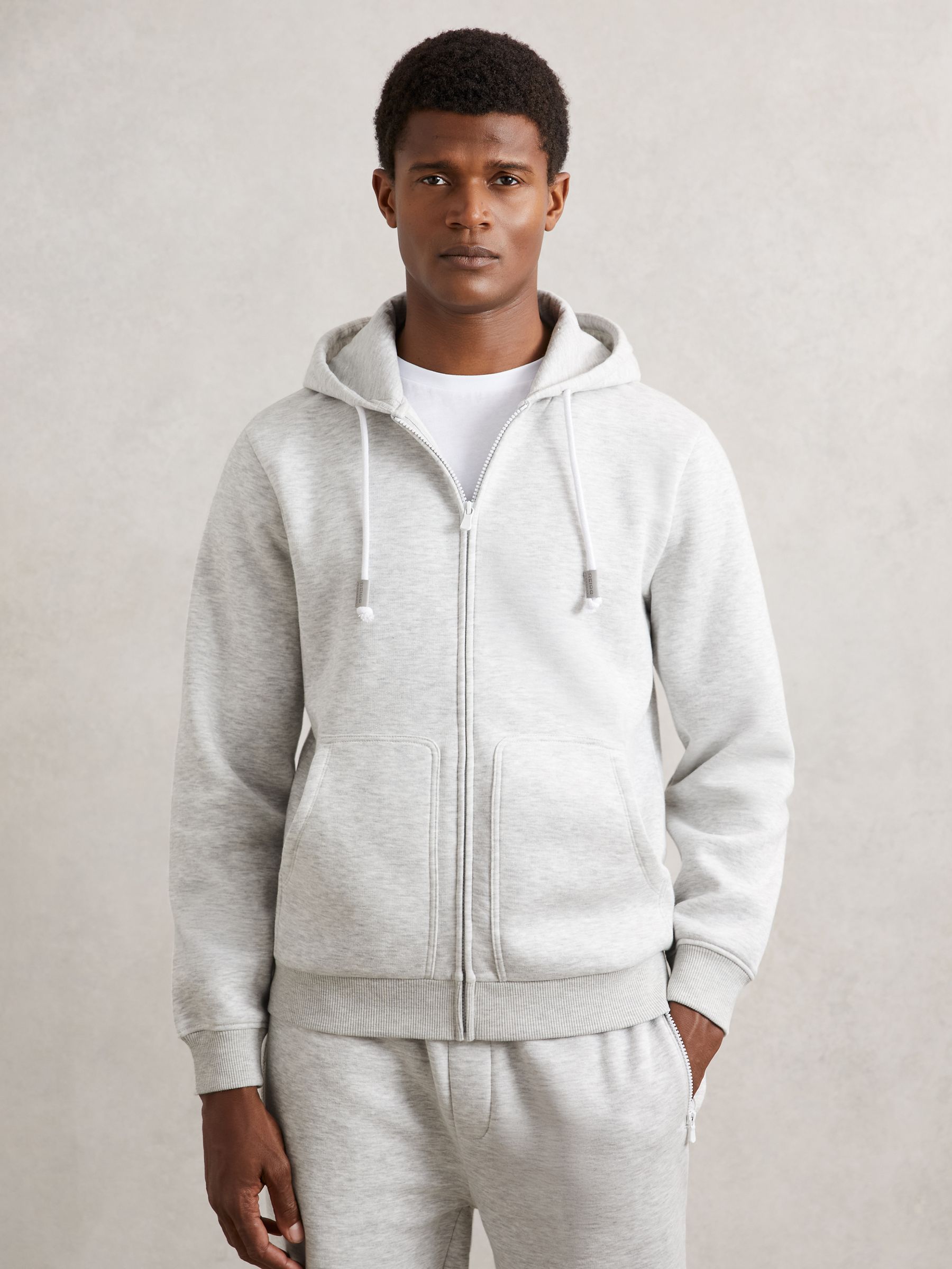 Cotton-Blend Zip-Through Hoodie in Grey