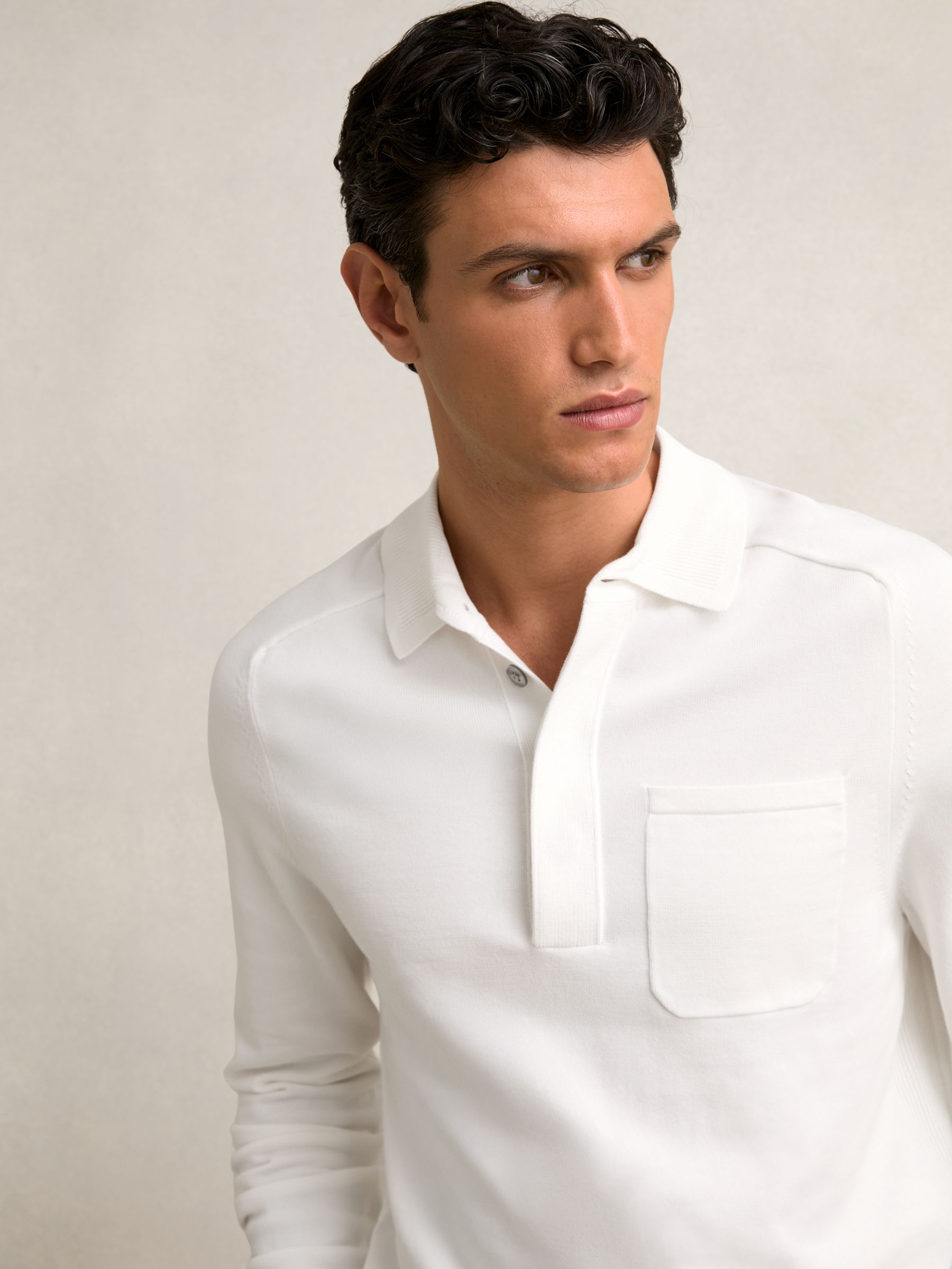 Cotton Concealed-Placket Polo Shirt in White