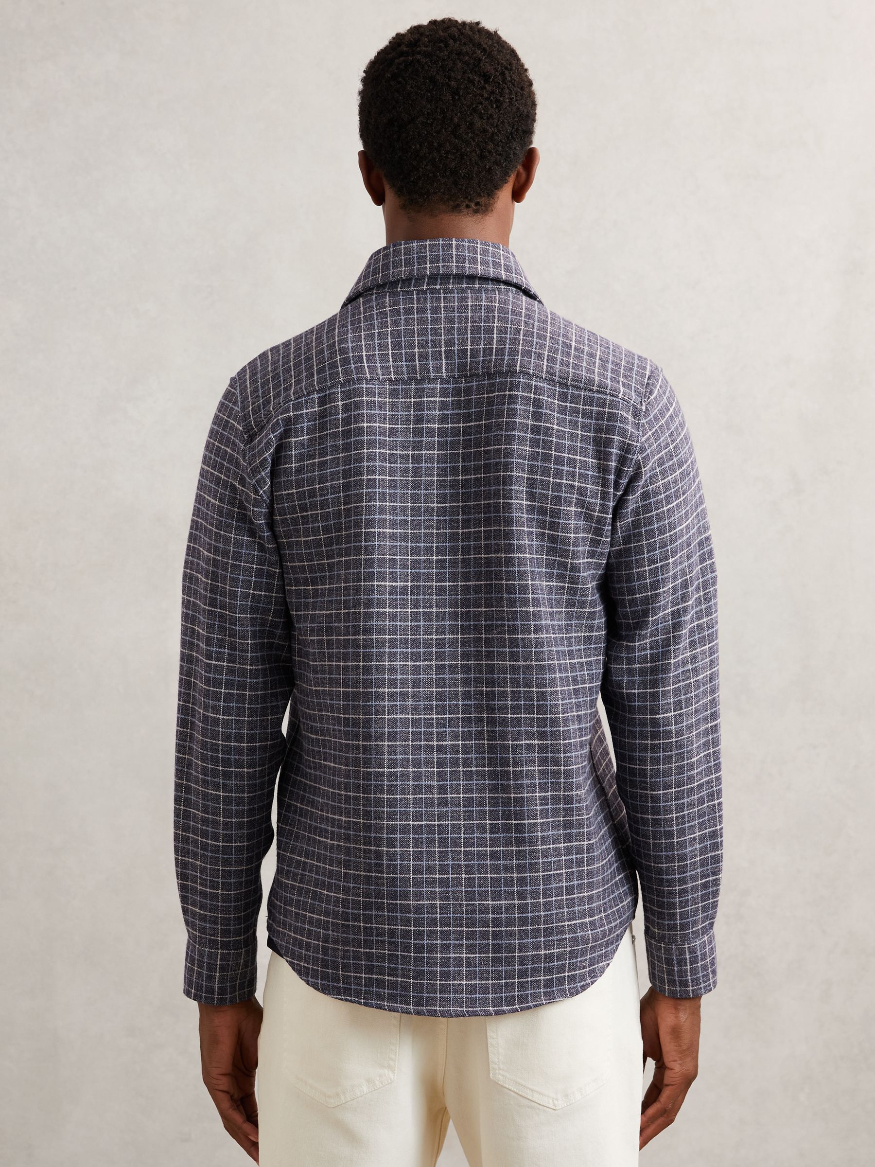Check Twin-Pocket Jersey Overshirt in Indigo Blue