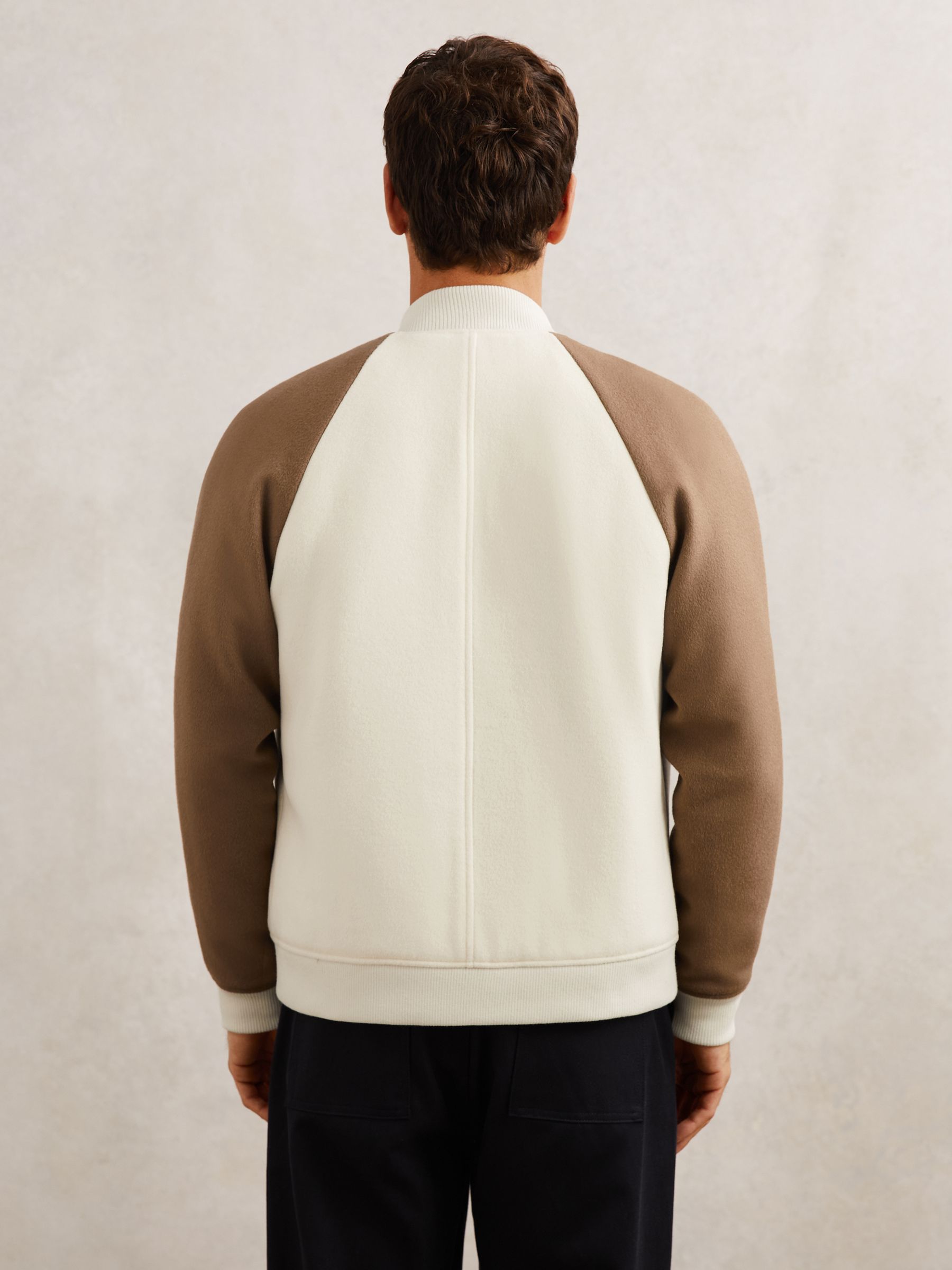 Wool-Blend Colour-Block Bomber Jacket in Off White/Oatmeal