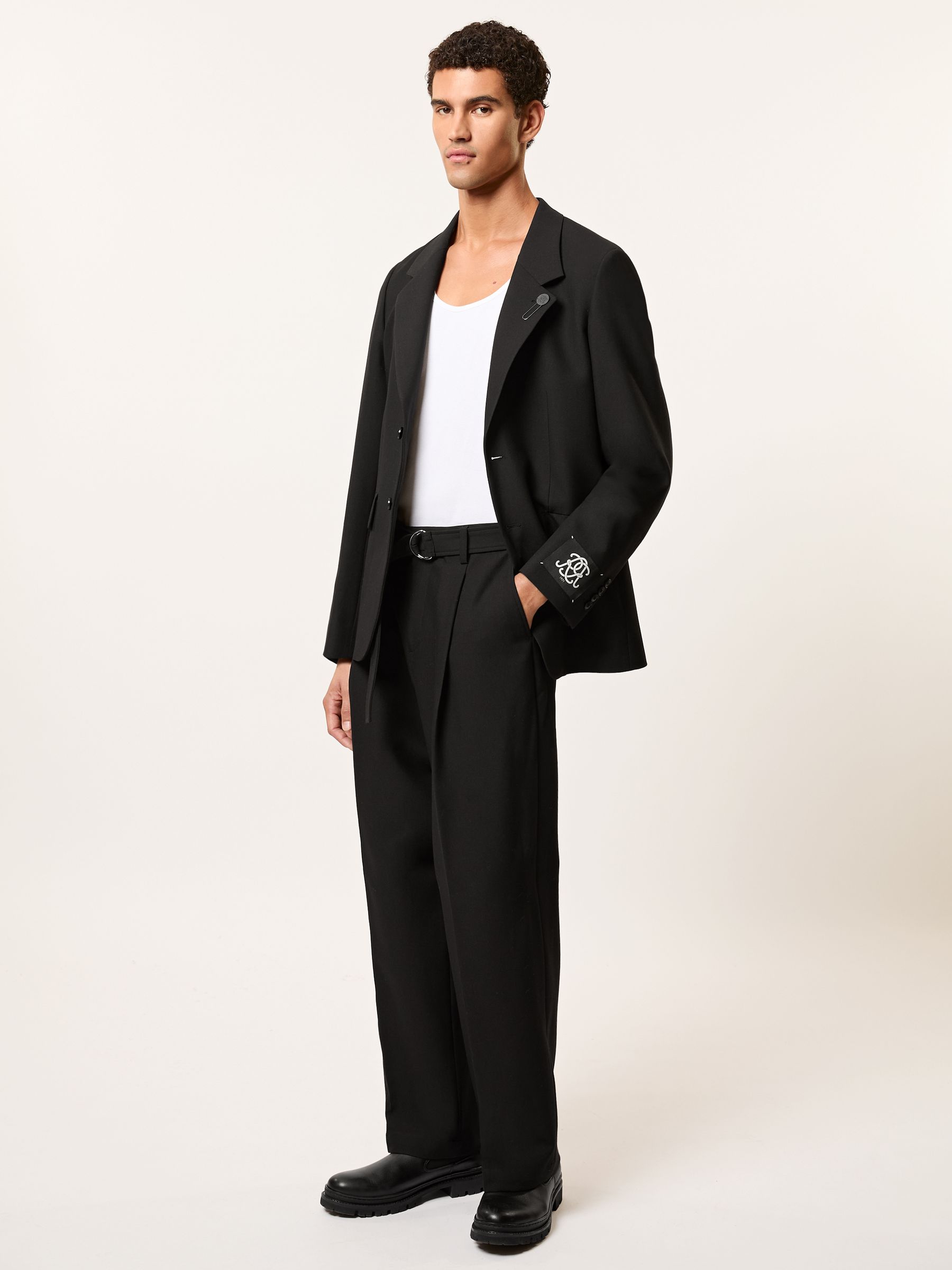 Monogram Relaxed-Fit Belted Trousers in Black