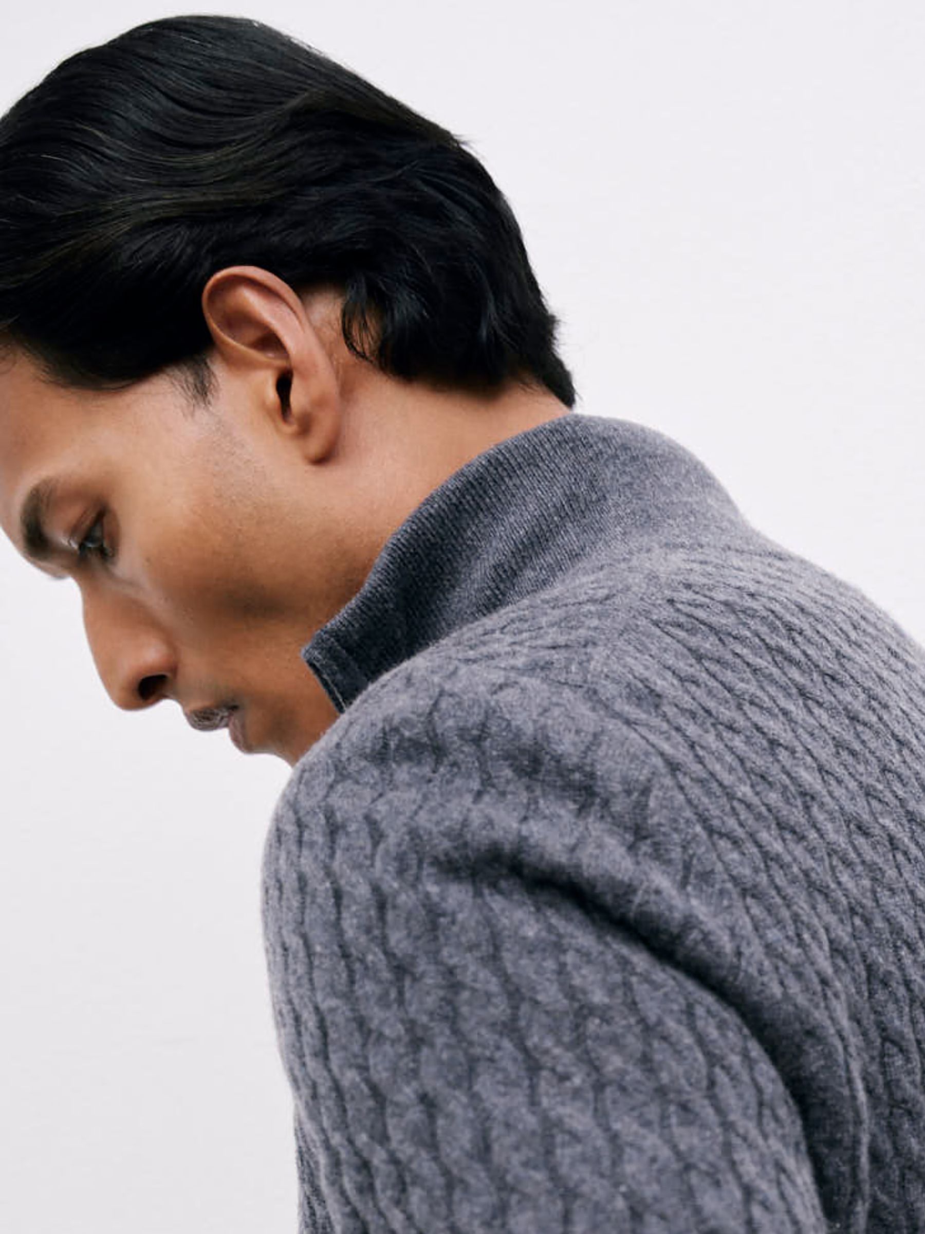 Atelier 100% Cashmere Cable Zip Jumper in Denim Blue