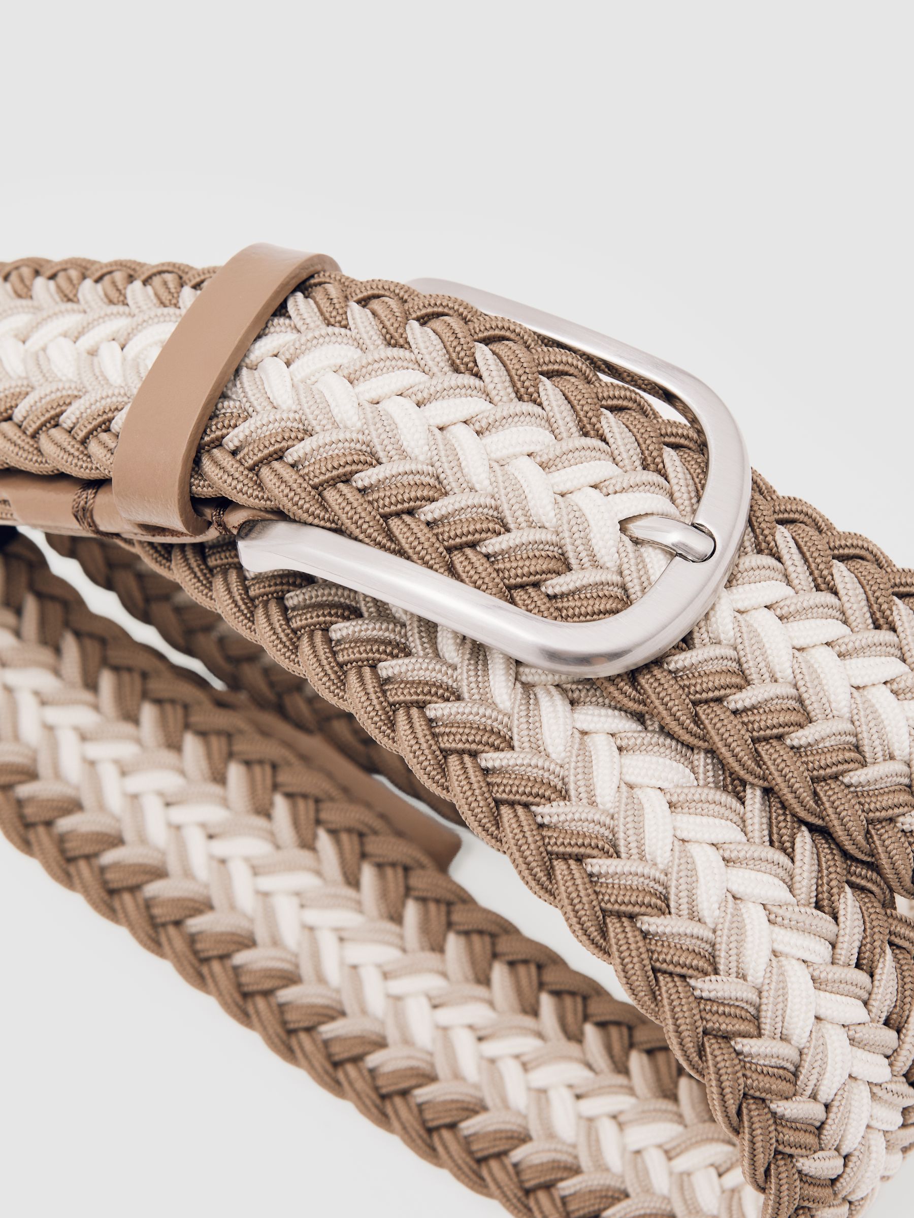 Woven Stripe Belt in Taupe Brown/Off White