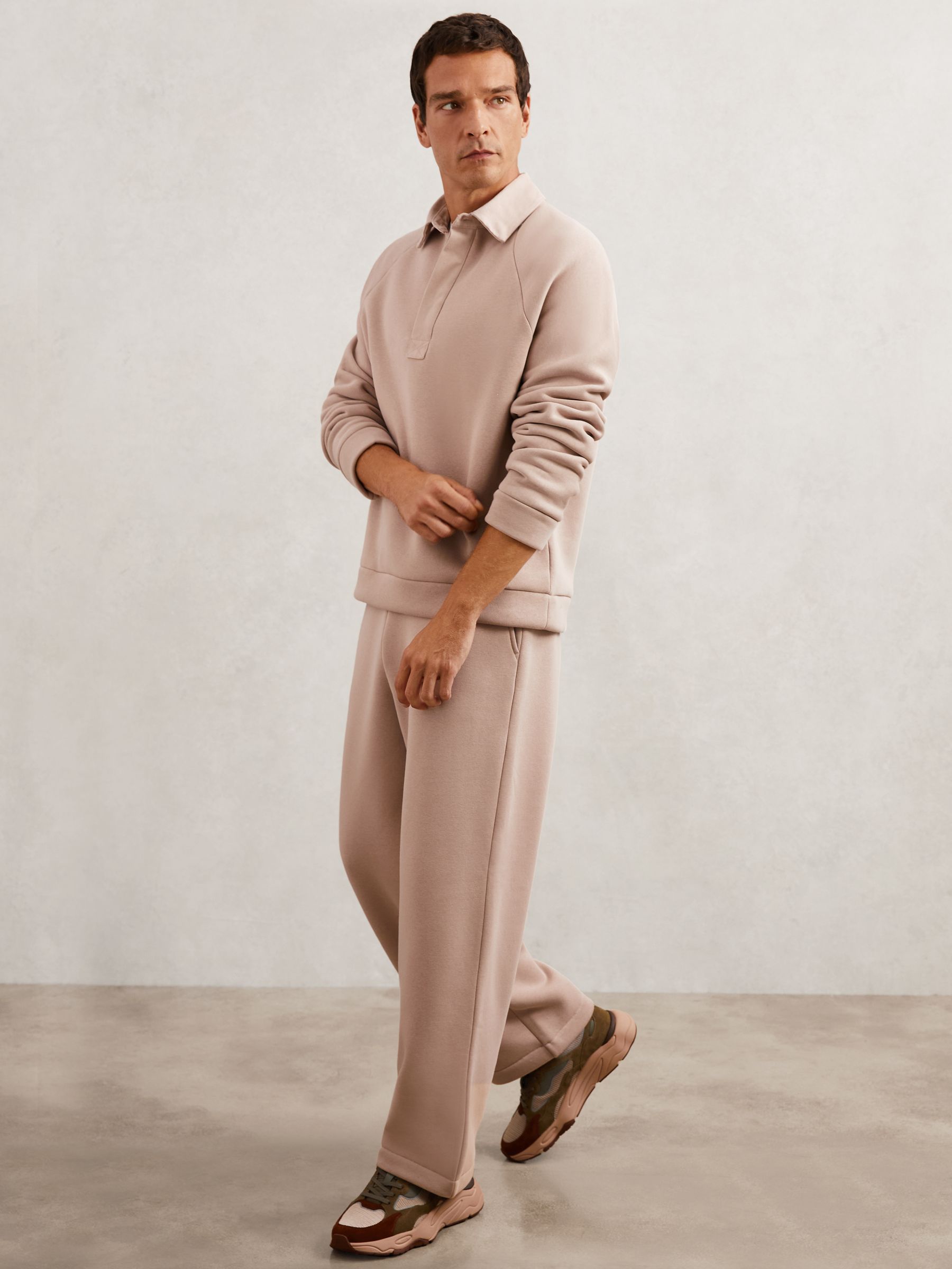 Cotton-Blend Fleece-Back Polo Shirt in Pink